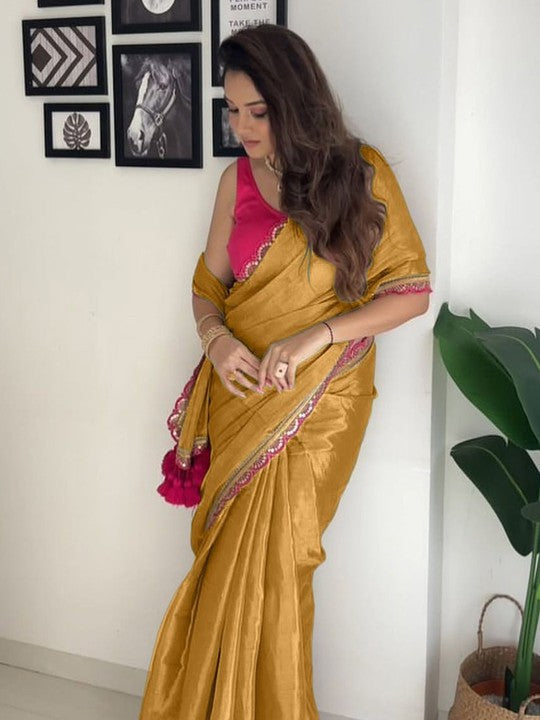 Designer Multi Colour Uppada Tissue Silk Saree with Blouse Piece