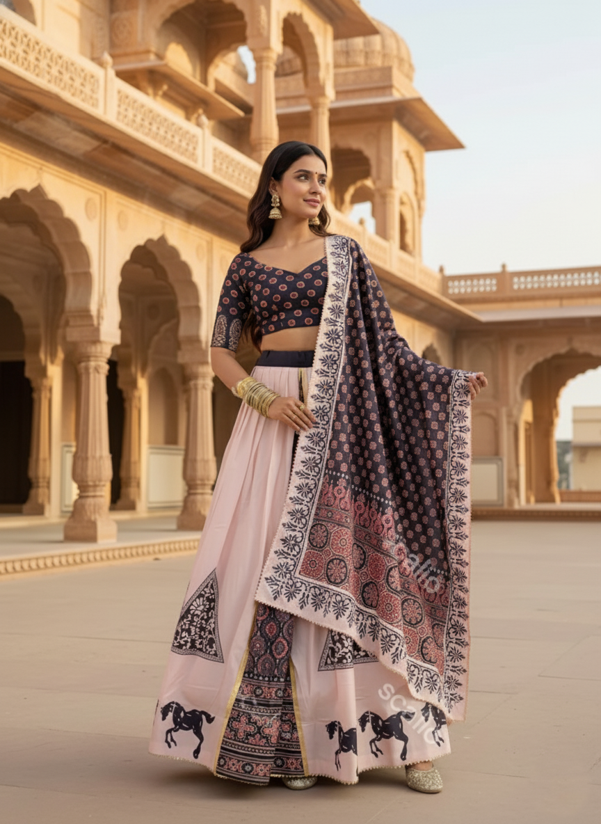 Heritage Inspired Designer Cotton Lehenga with Gota Work