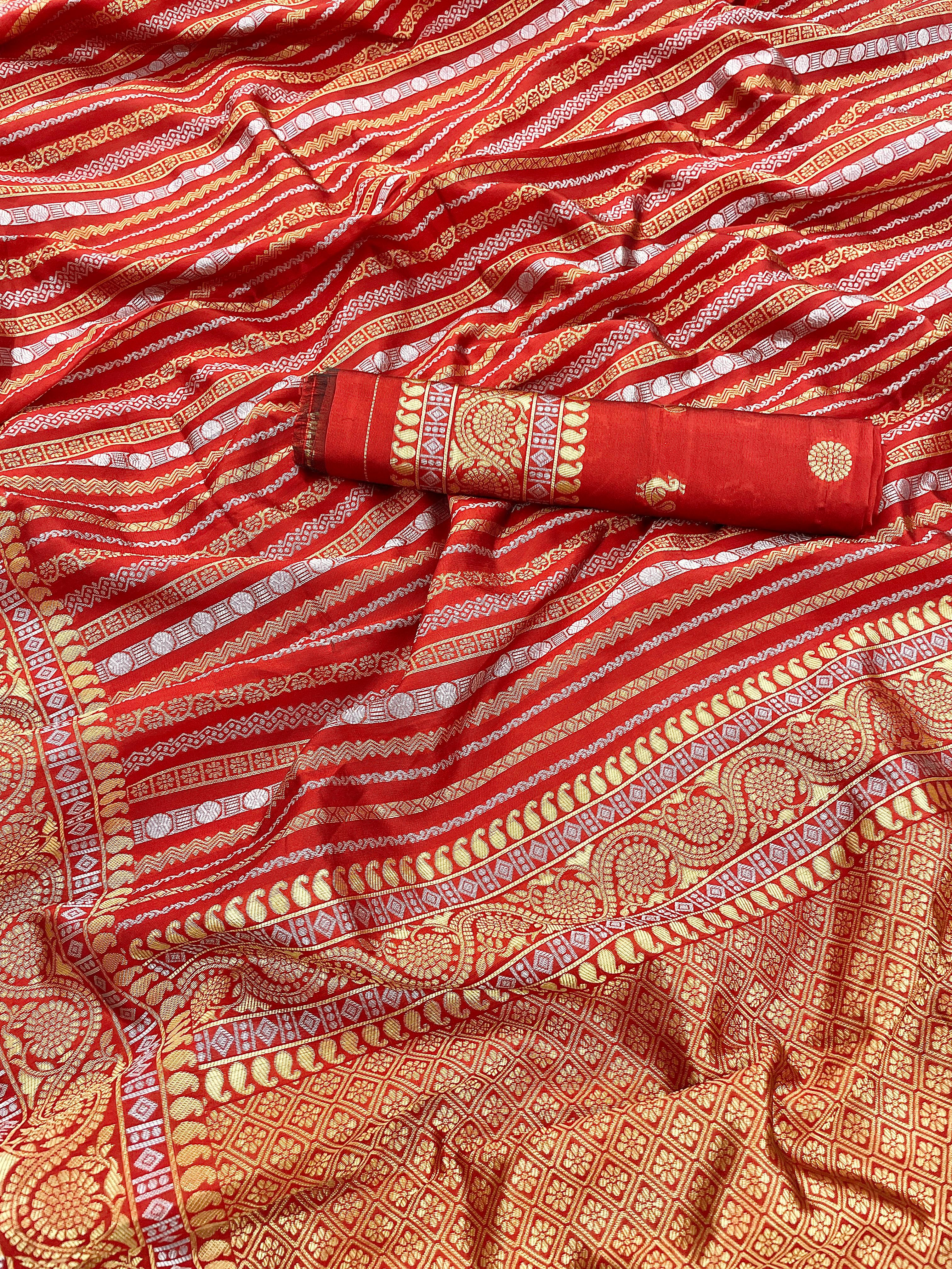 Elegant Red Soft Silk Jacquard Saree with Blouse Piece