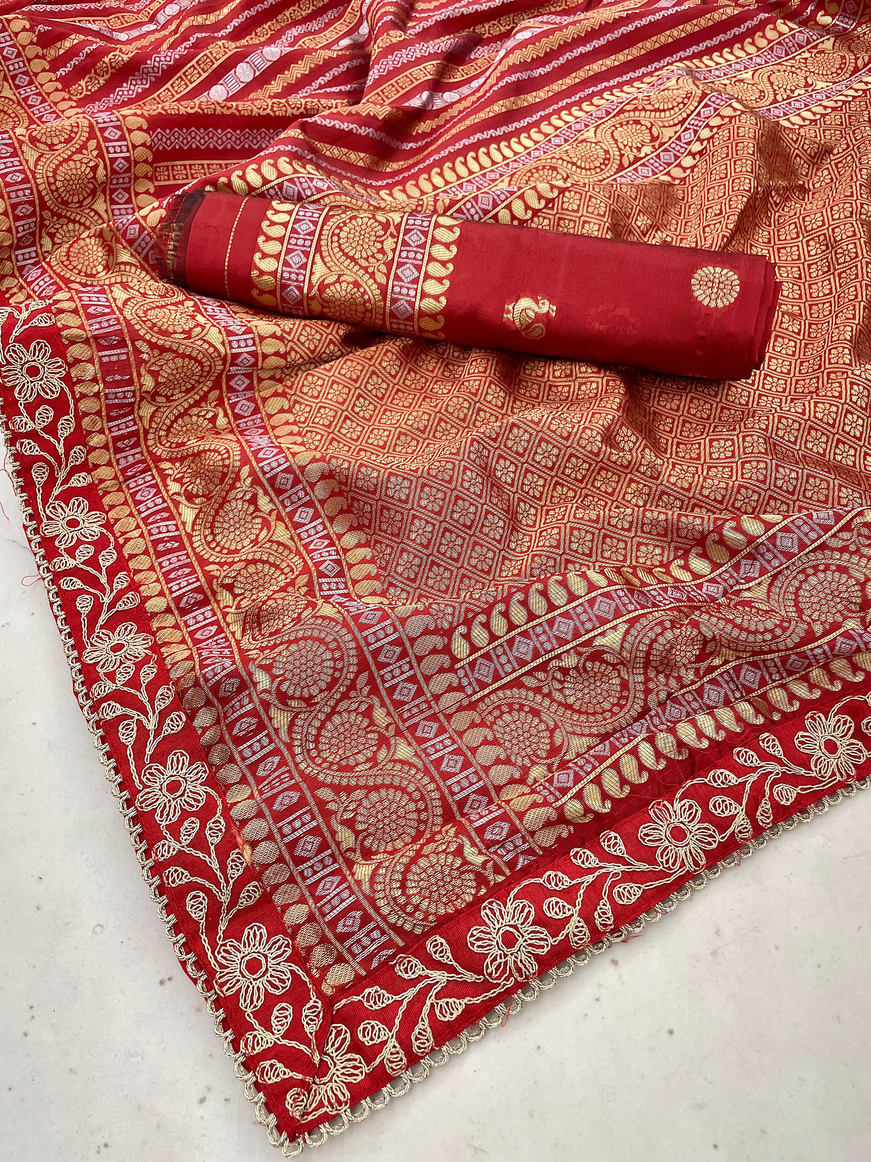 Elegant Red Soft Silk Jacquard Saree with Blouse Piece