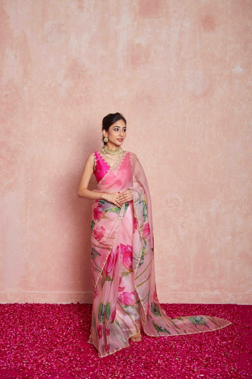 Multicolor Organza Silk Ready-to-Wear Saree with Handwork