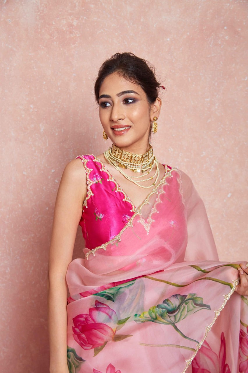 Multicolor Organza Silk Ready-to-Wear Saree with Handwork