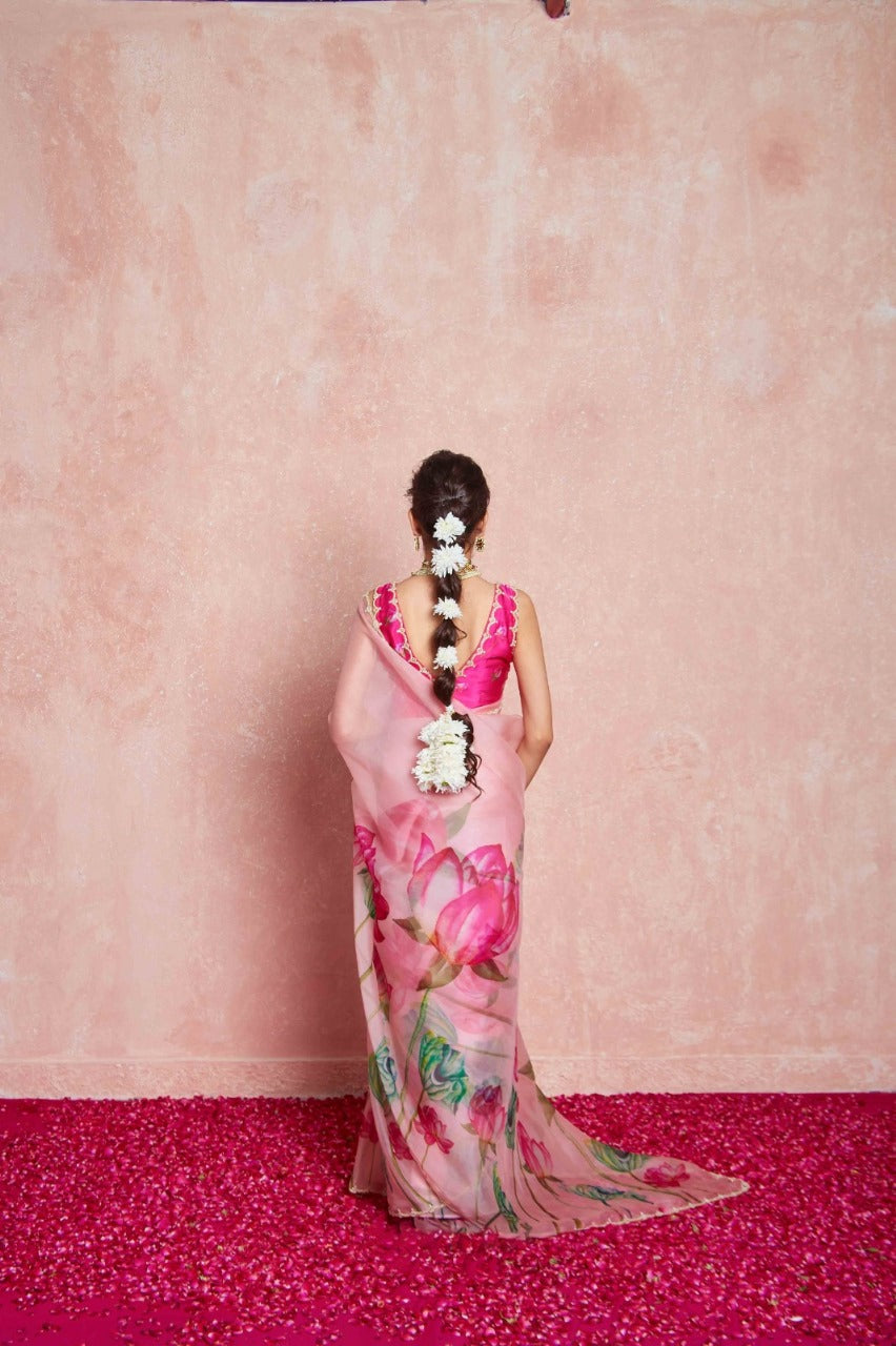 Multicolor Organza Silk Ready-to-Wear Saree with Handwork