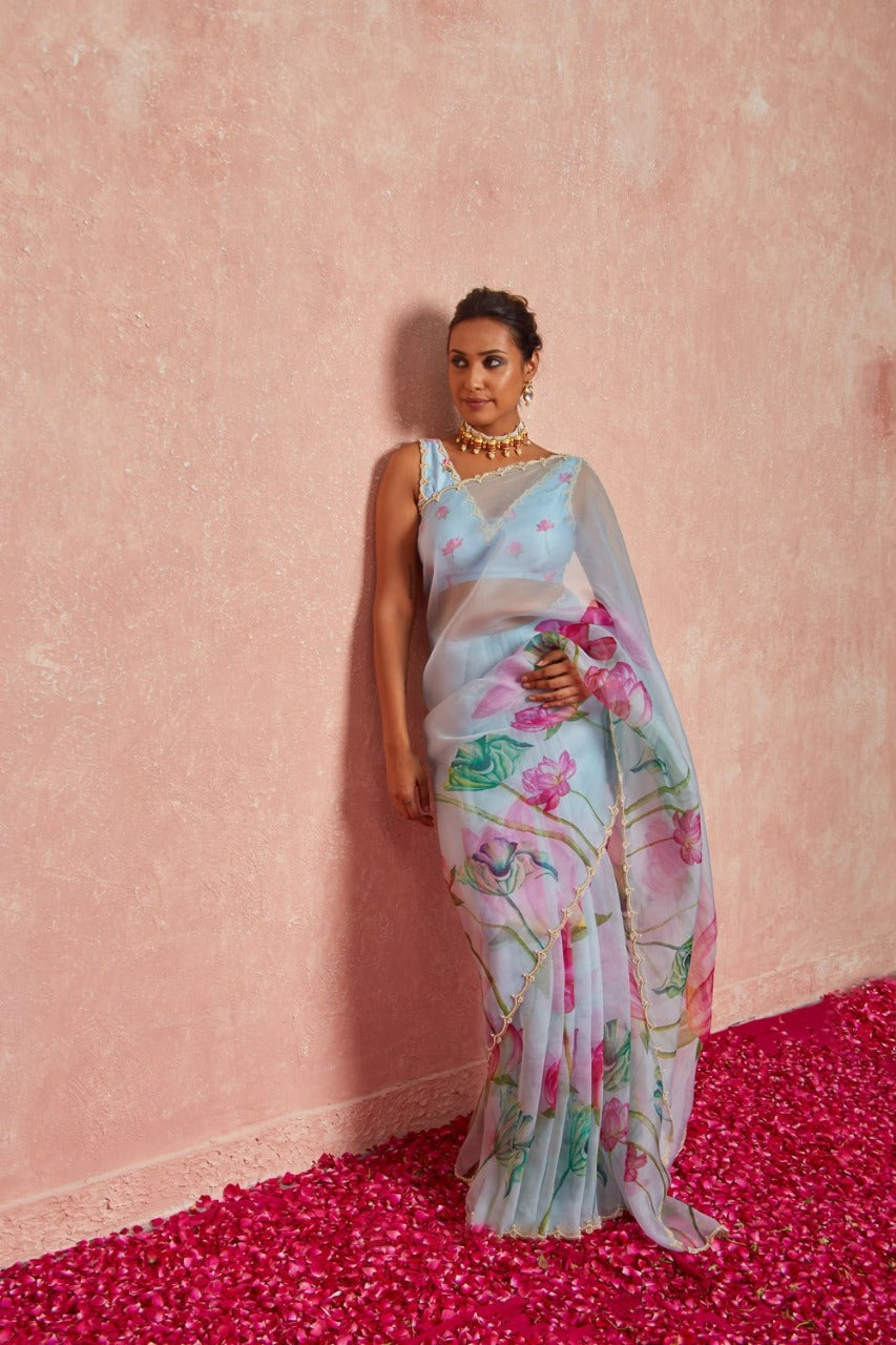 Multicolor Organza Silk Ready-to-Wear Saree with Handwork