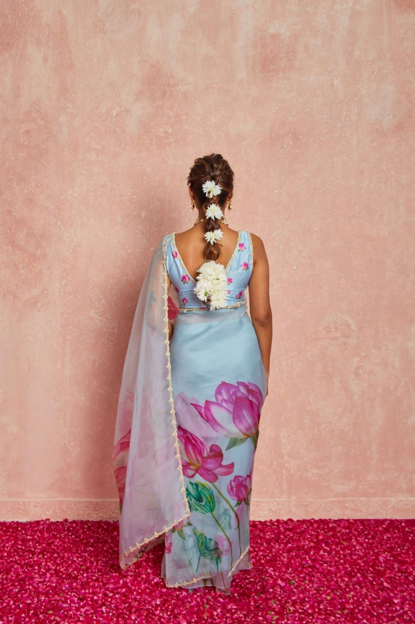 Multicolor Organza Silk Ready-to-Wear Saree with Handwork