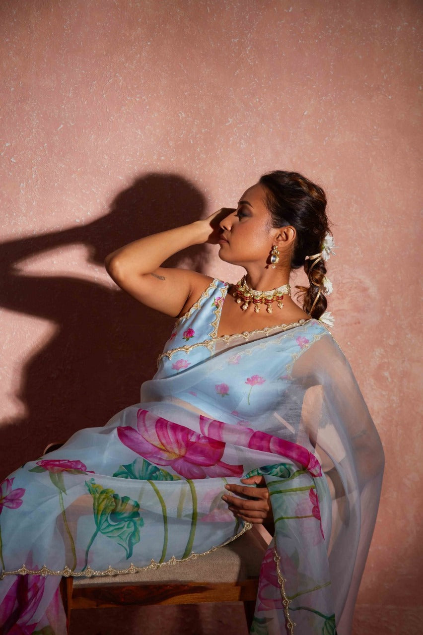 Multicolor Organza Silk Ready-to-Wear Saree with Handwork