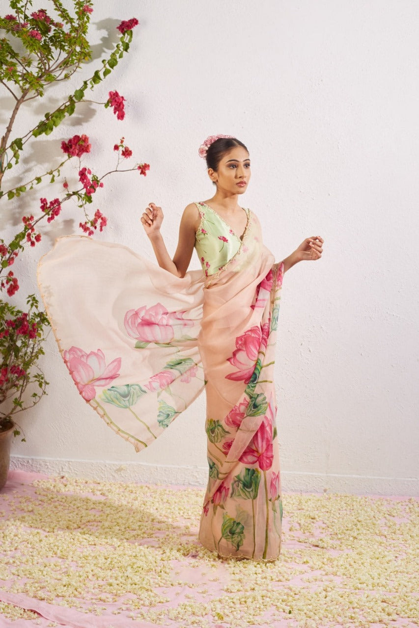 Multicolor Organza Silk Ready-to-Wear Saree with Handwork