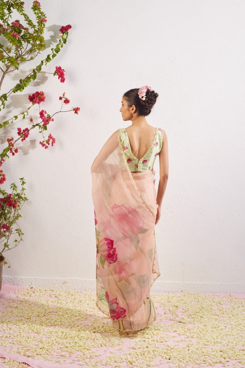 Multicolor Organza Silk Ready-to-Wear Saree with Handwork