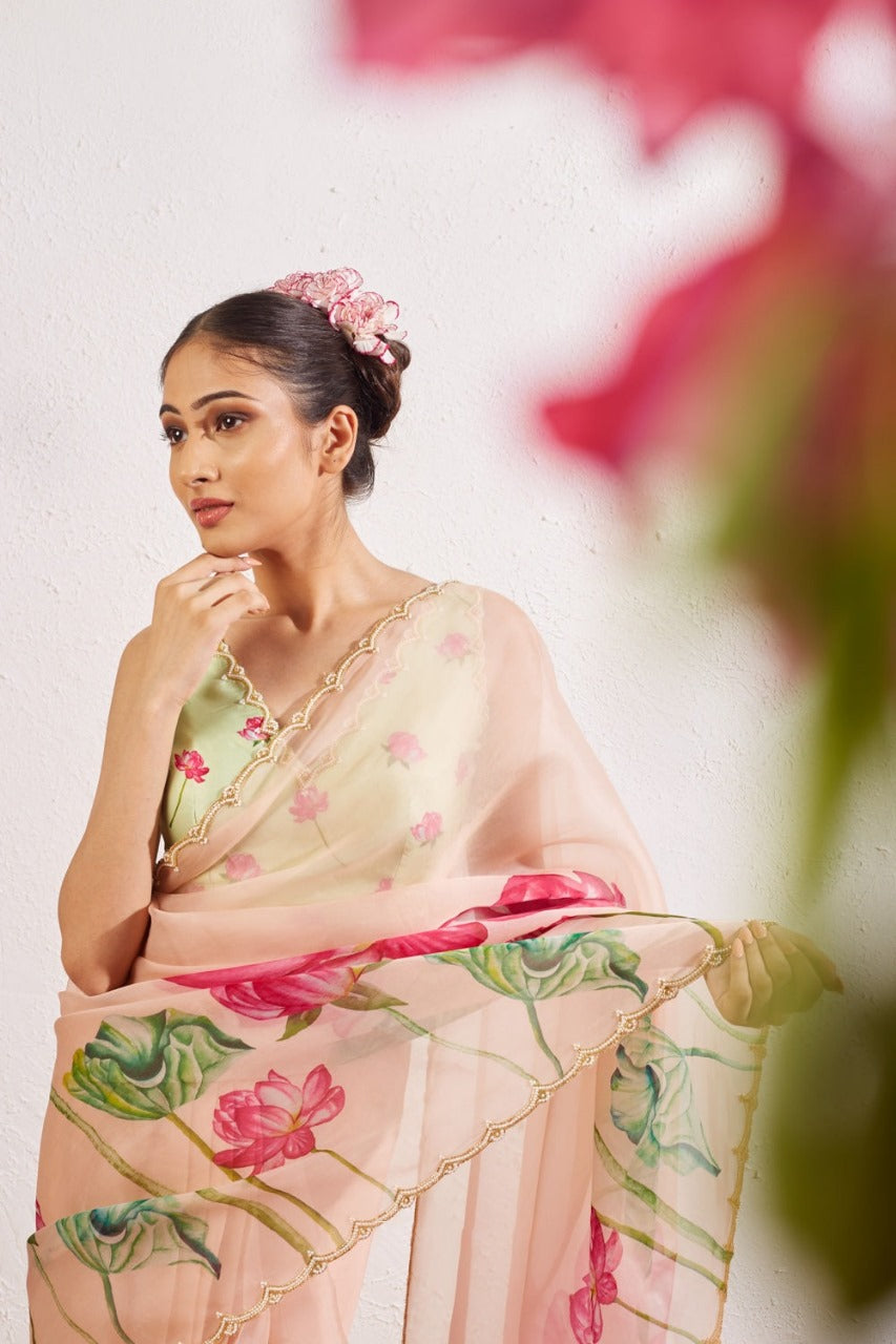 Multicolor Organza Silk Ready-to-Wear Saree with Handwork