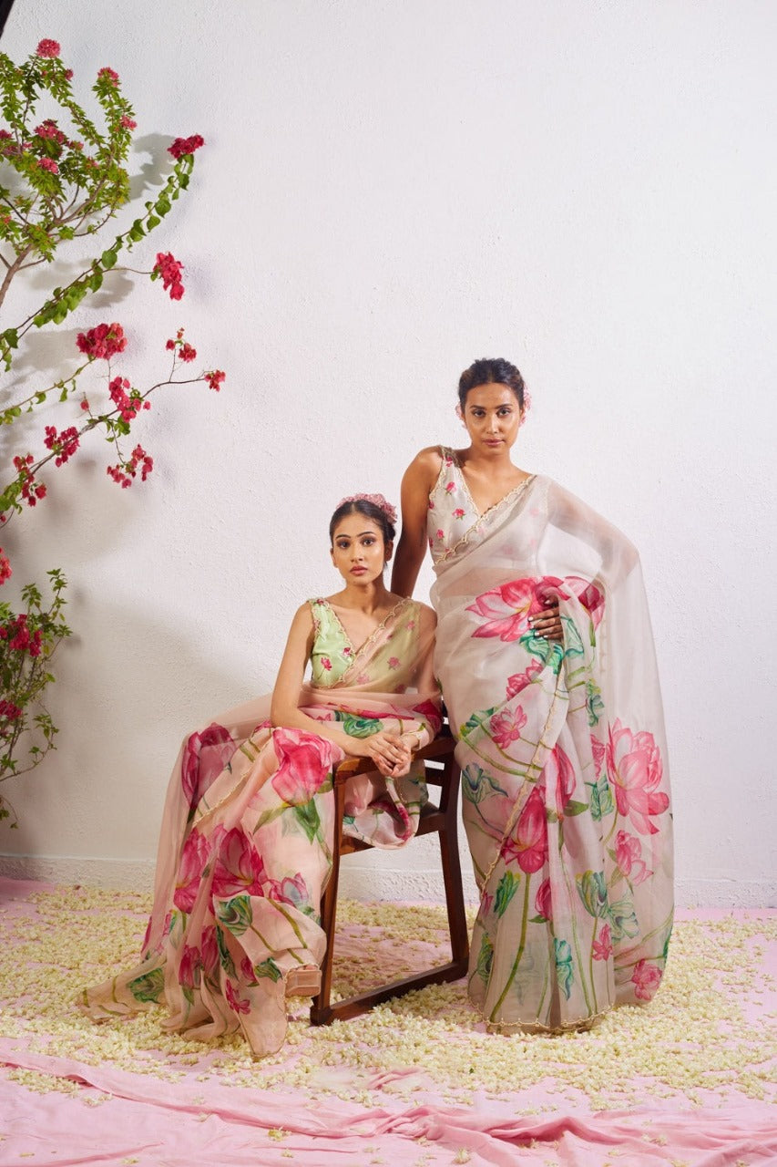 Multicolor Organza Silk Ready-to-Wear Saree with Handwork
