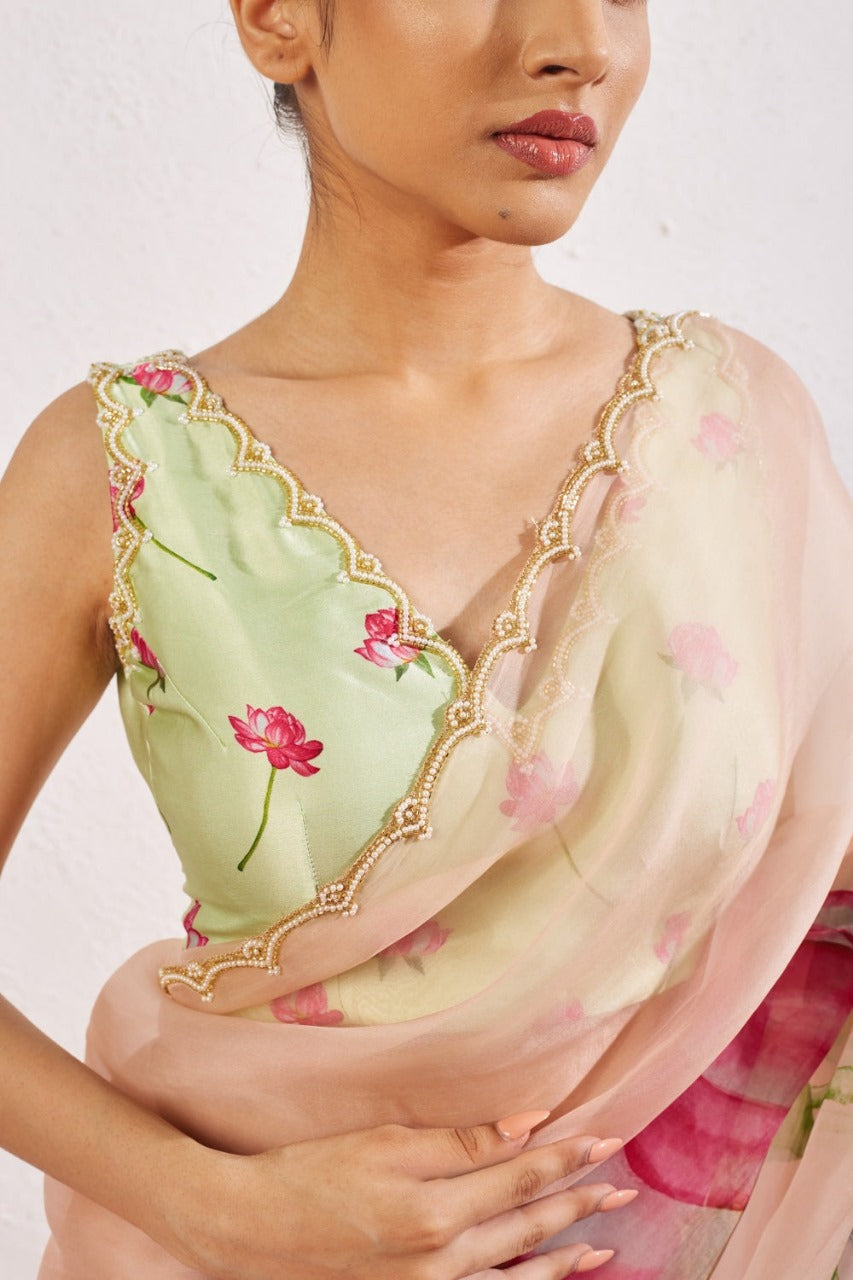Multicolor Organza Silk Ready-to-Wear Saree with Handwork