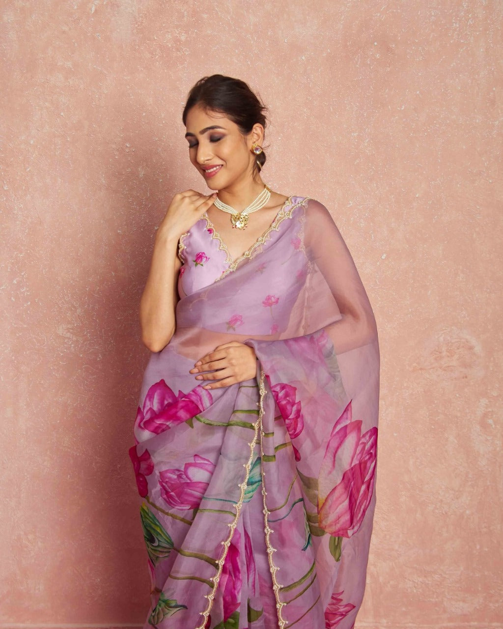 Multicolor Organza Silk Ready-to-Wear Saree with Handwork