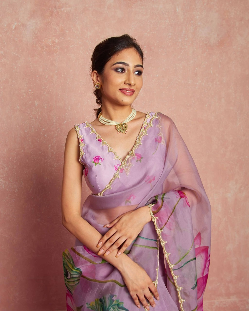 Multicolor Organza Silk Ready-to-Wear Saree with Handwork