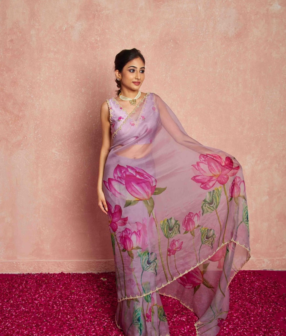 Multicolor Organza Silk Ready-to-Wear Saree with Handwork