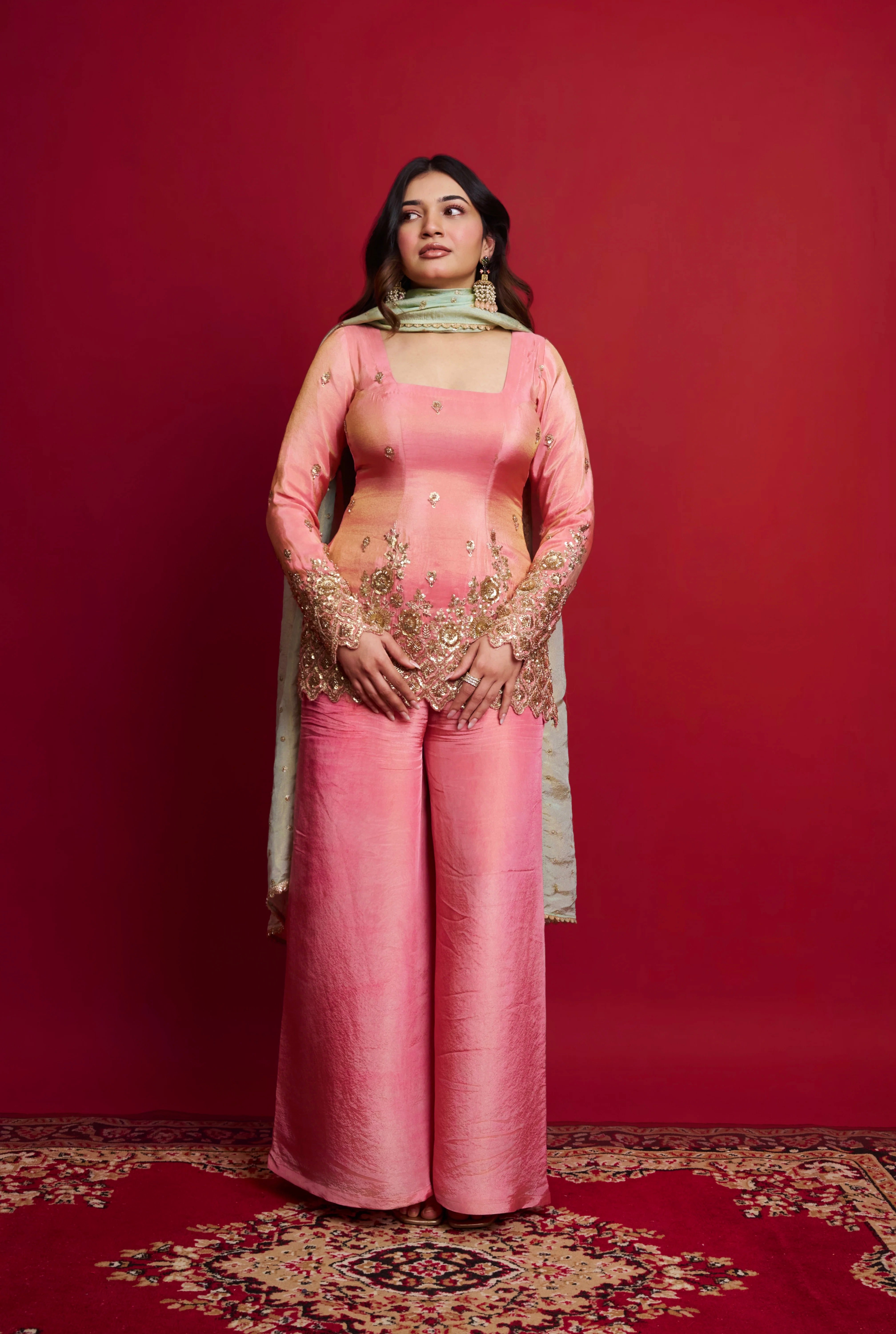 Designer Party Wear Shimmer Silk Sharara Set