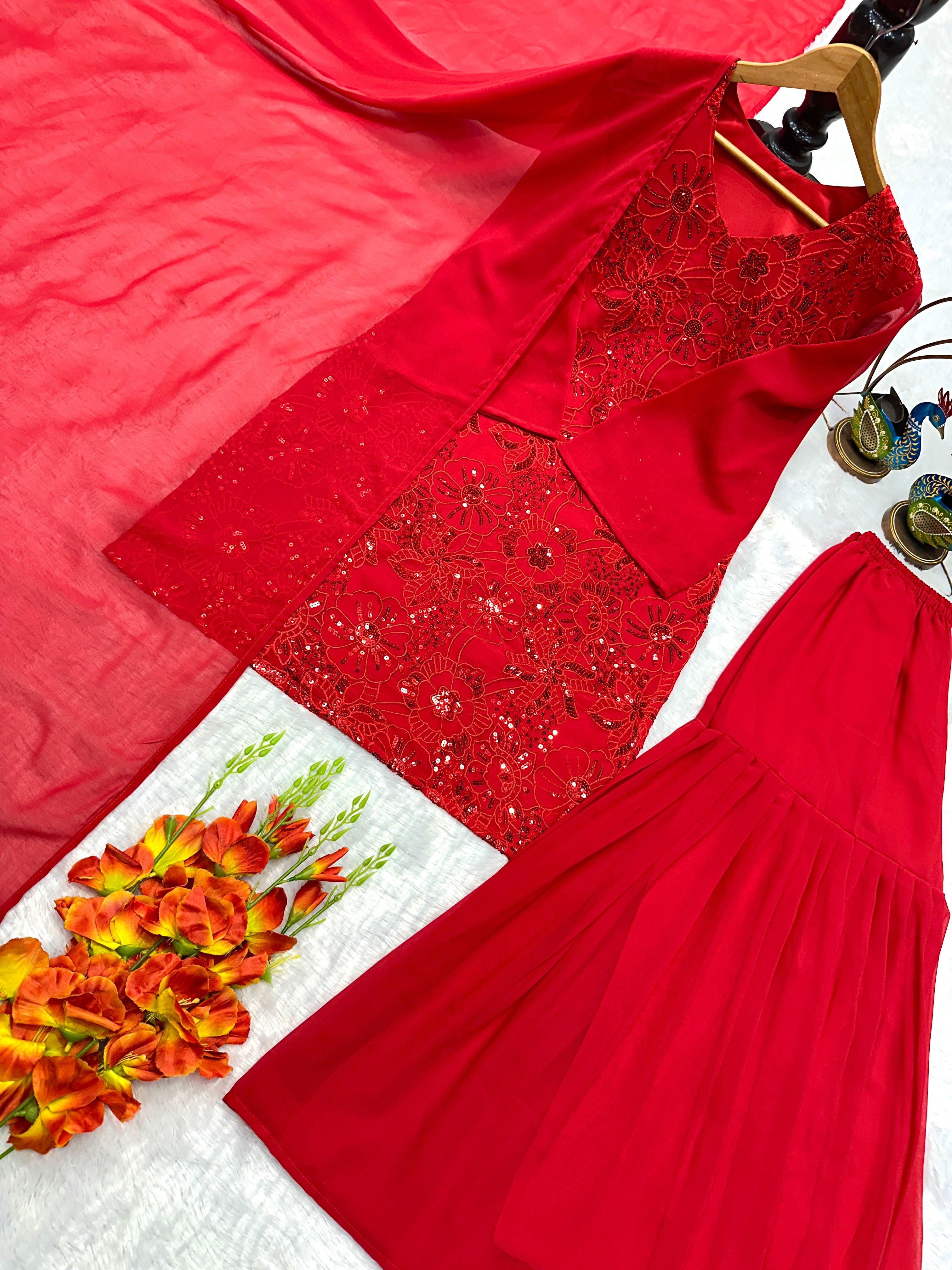 Designer Party Wear Top Palazzo Set with Dupatta