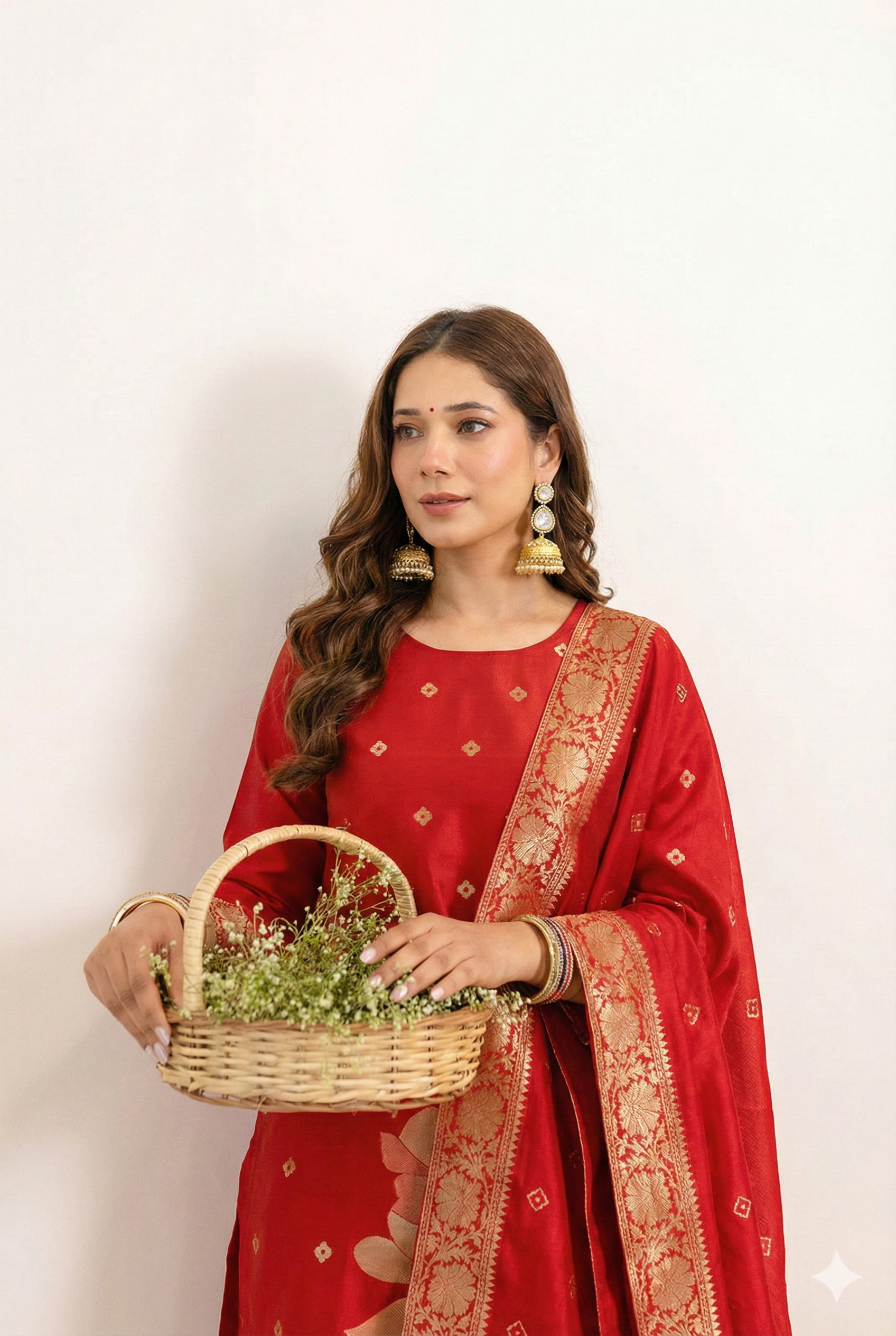 Elegant Art Silk Jacquard Kurti Set with Dupatta