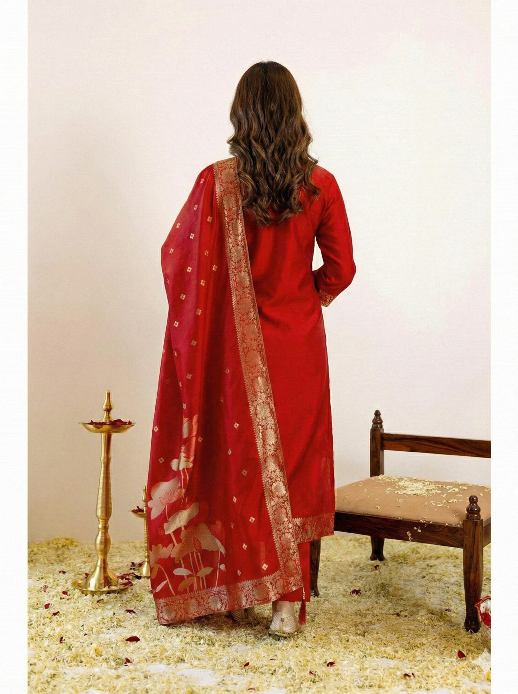 Elegant Art Silk Jacquard Kurti Set with Dupatta