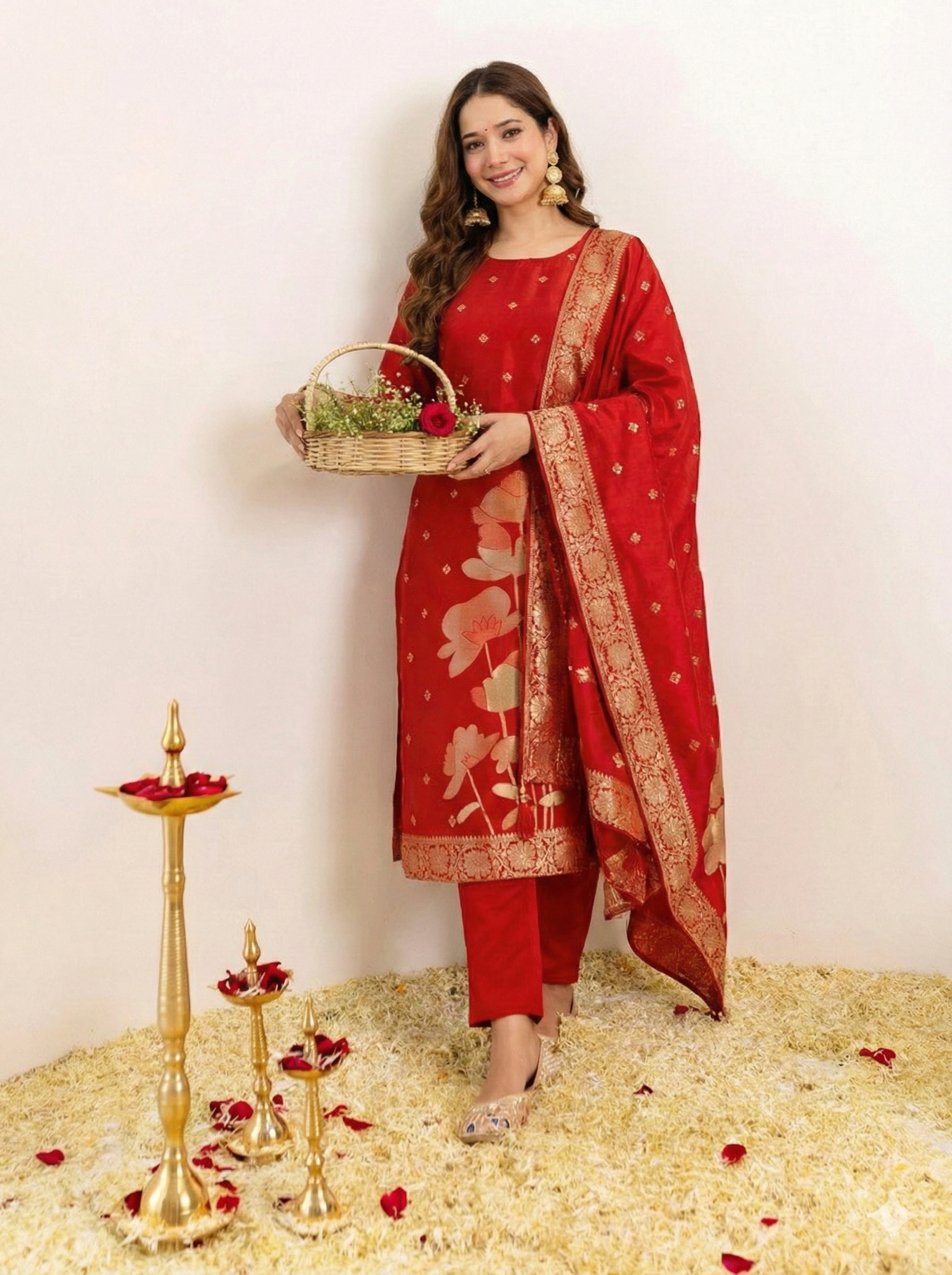 Elegant Art Silk Jacquard Kurti Set with Dupatta