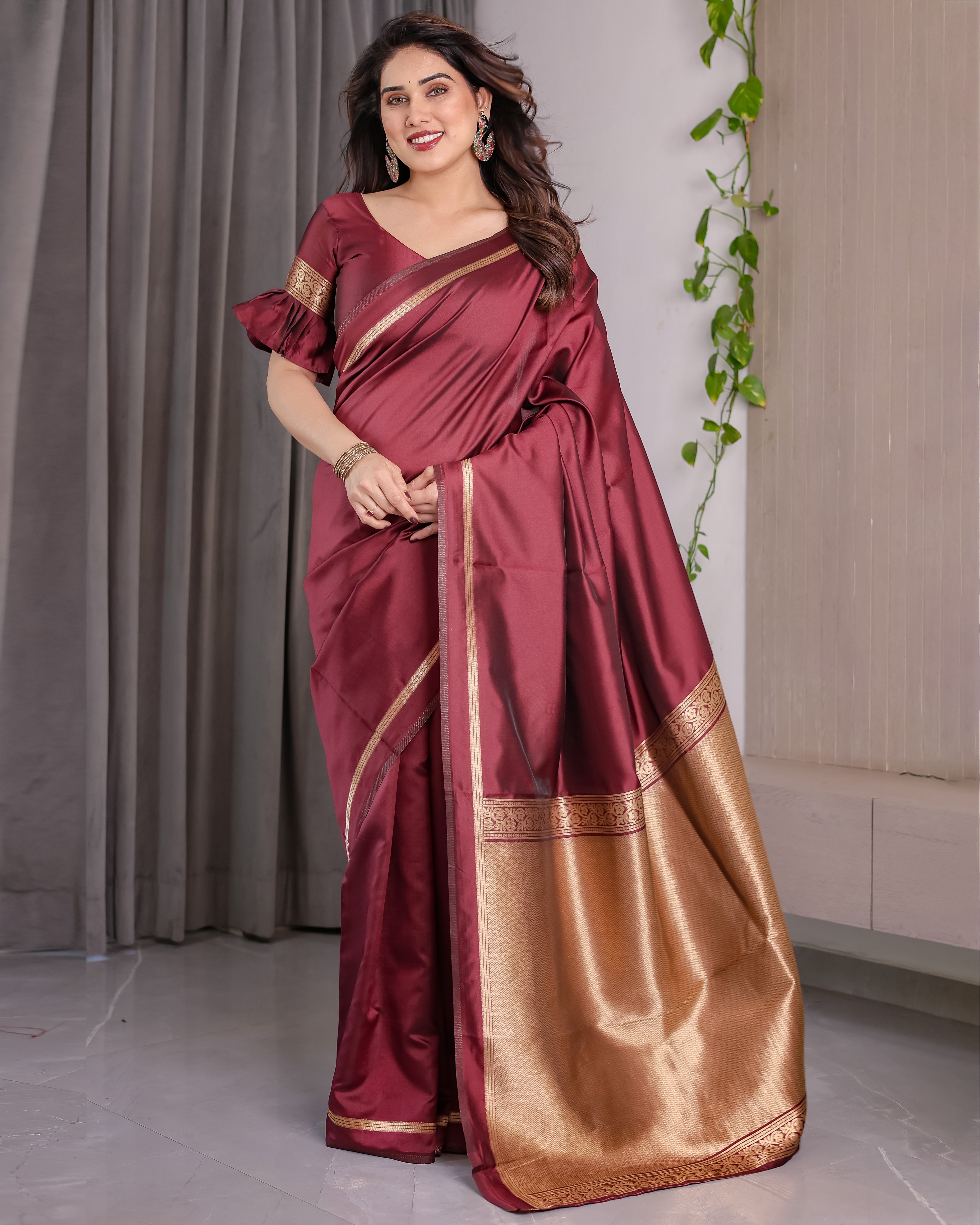 Maroon Majesty Lichi Silk Saree