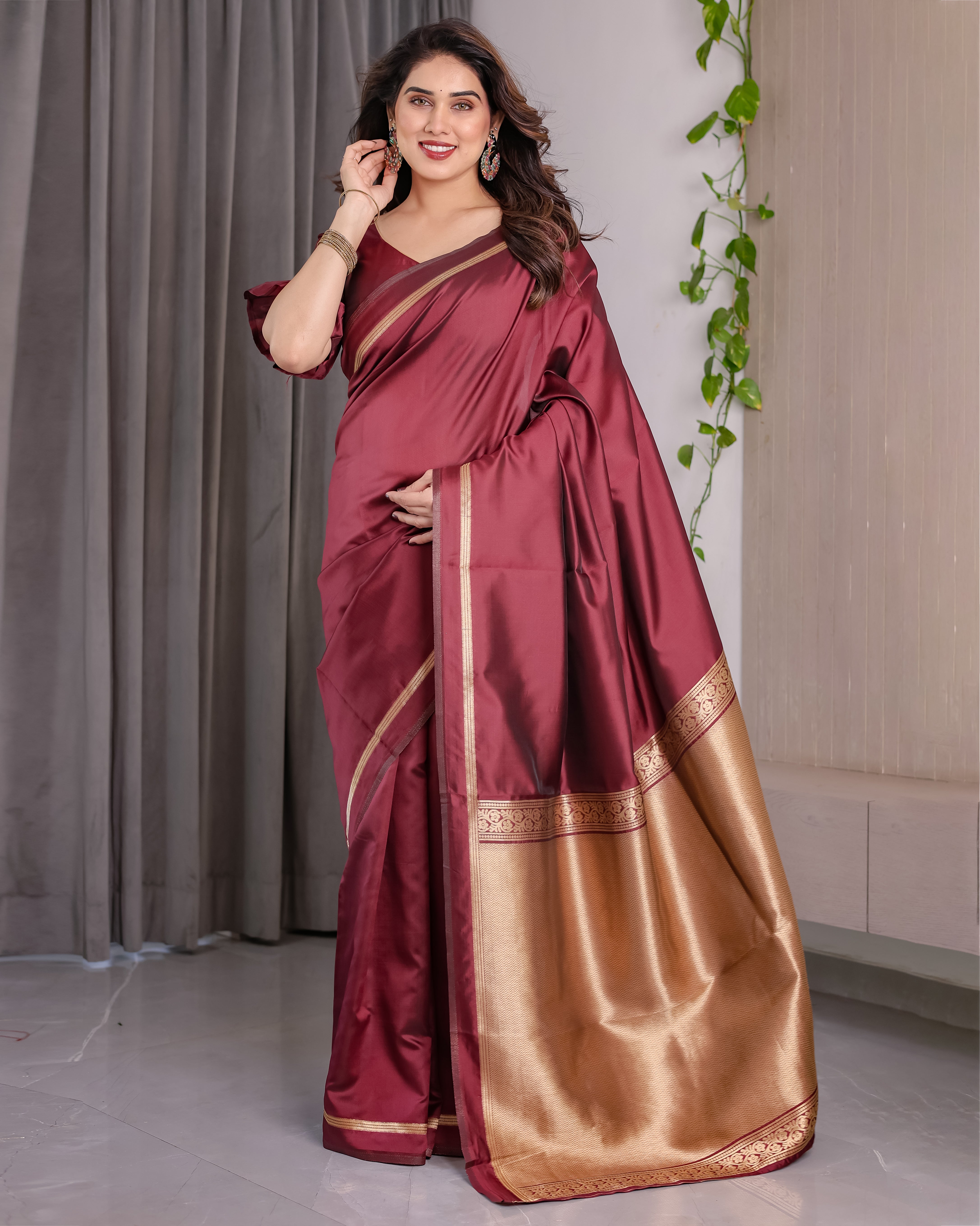Maroon Majesty Lichi Silk Saree