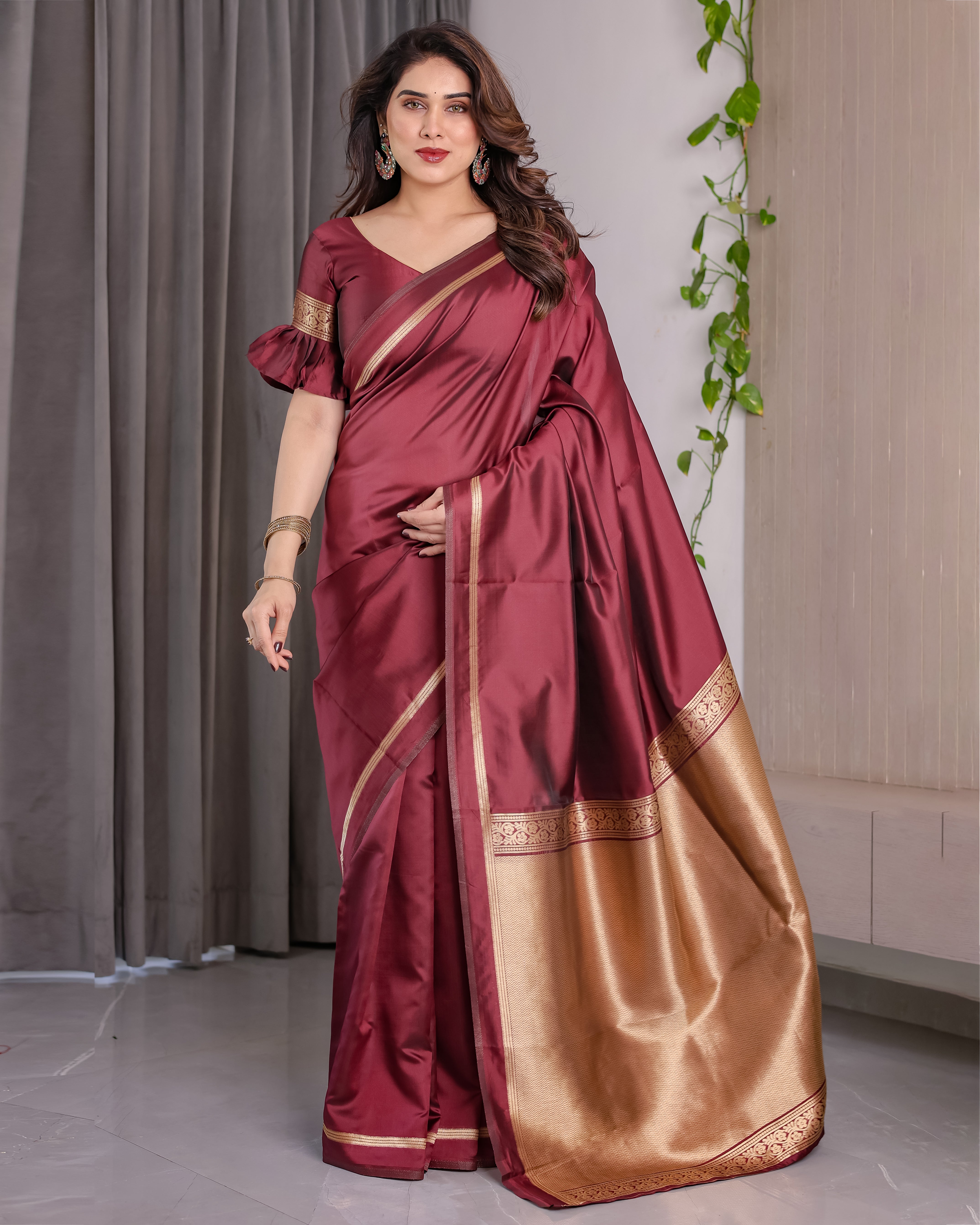 Maroon Majesty Lichi Silk Saree