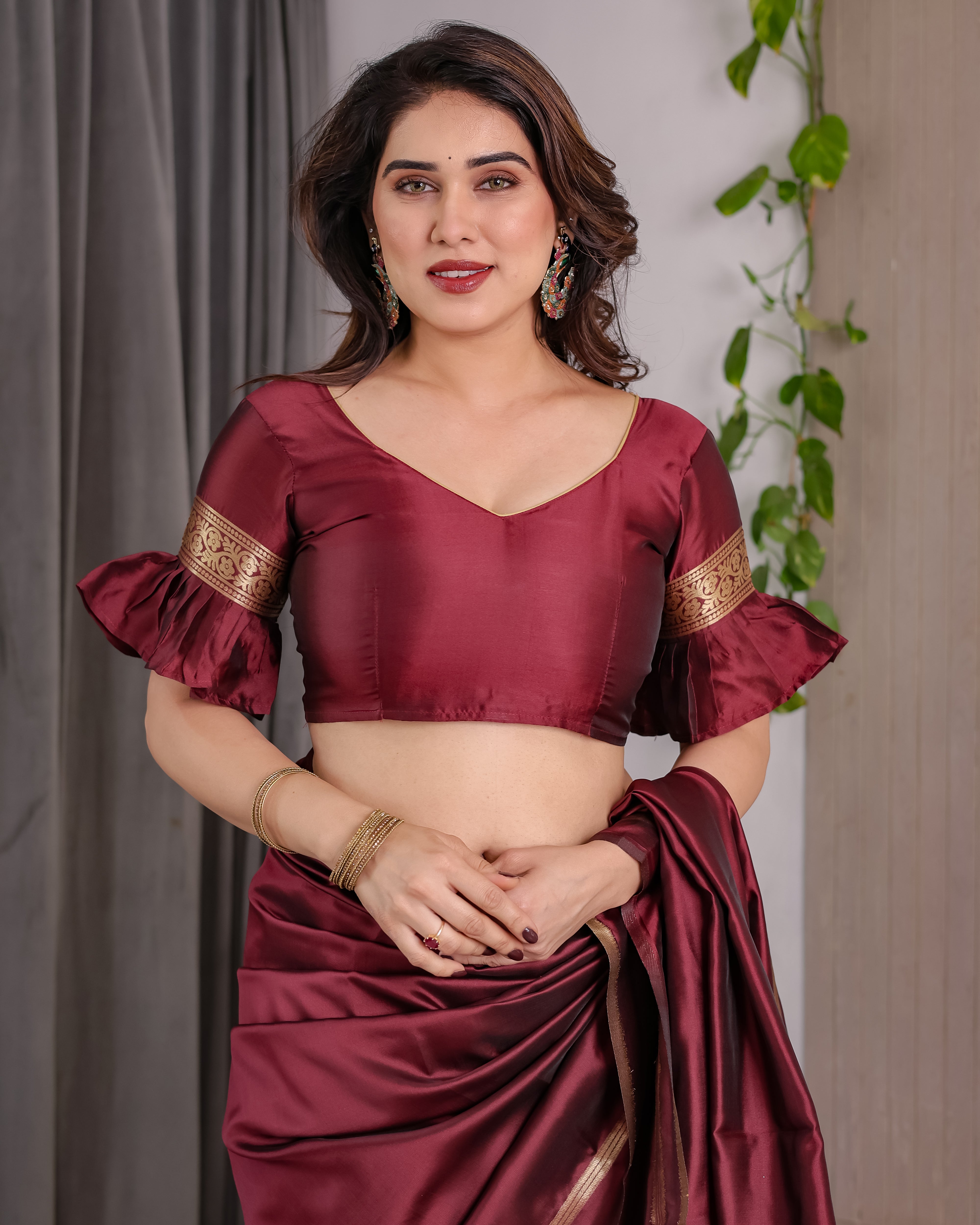 Maroon Majesty Lichi Silk Saree