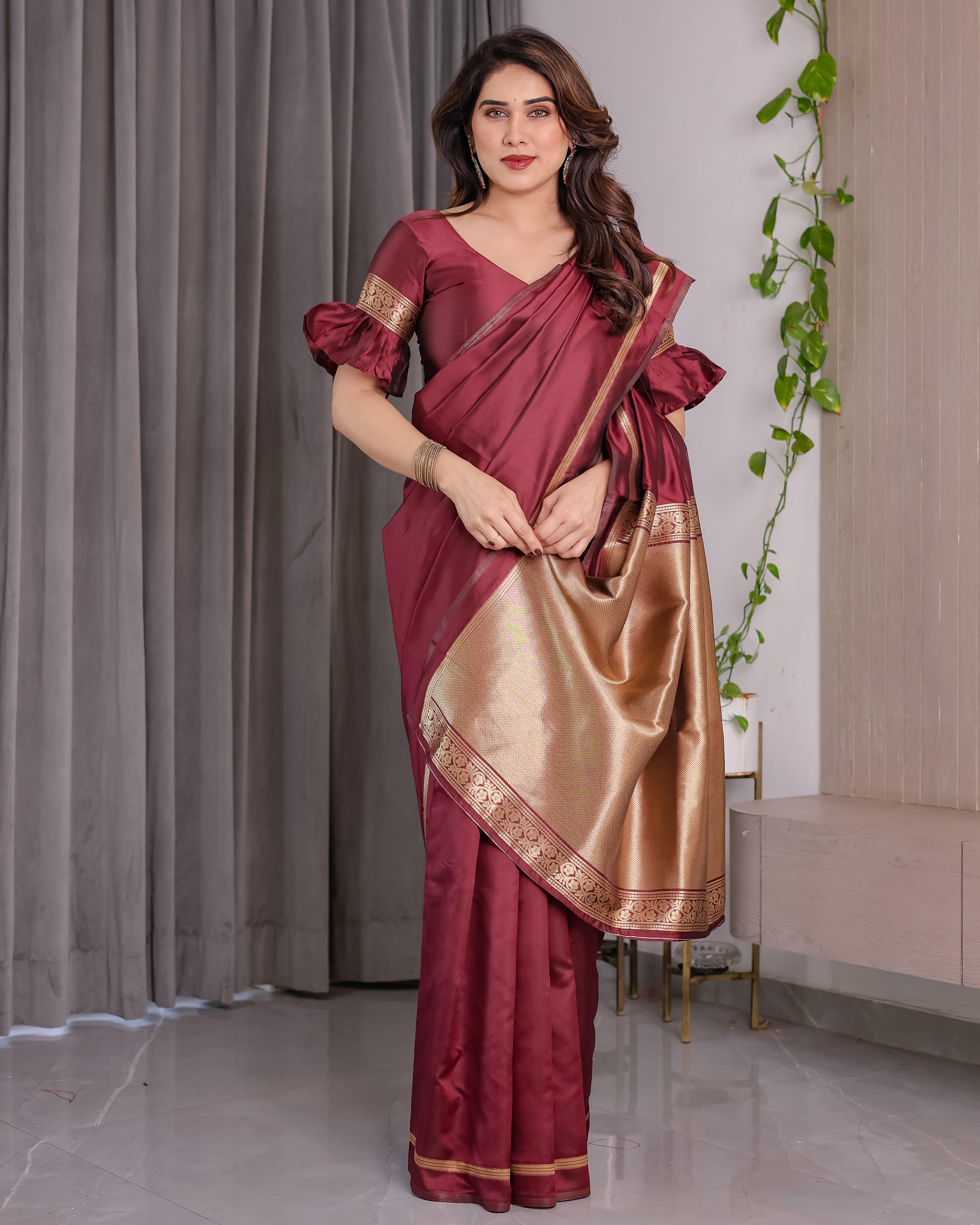 Maroon Majesty Lichi Silk Saree
