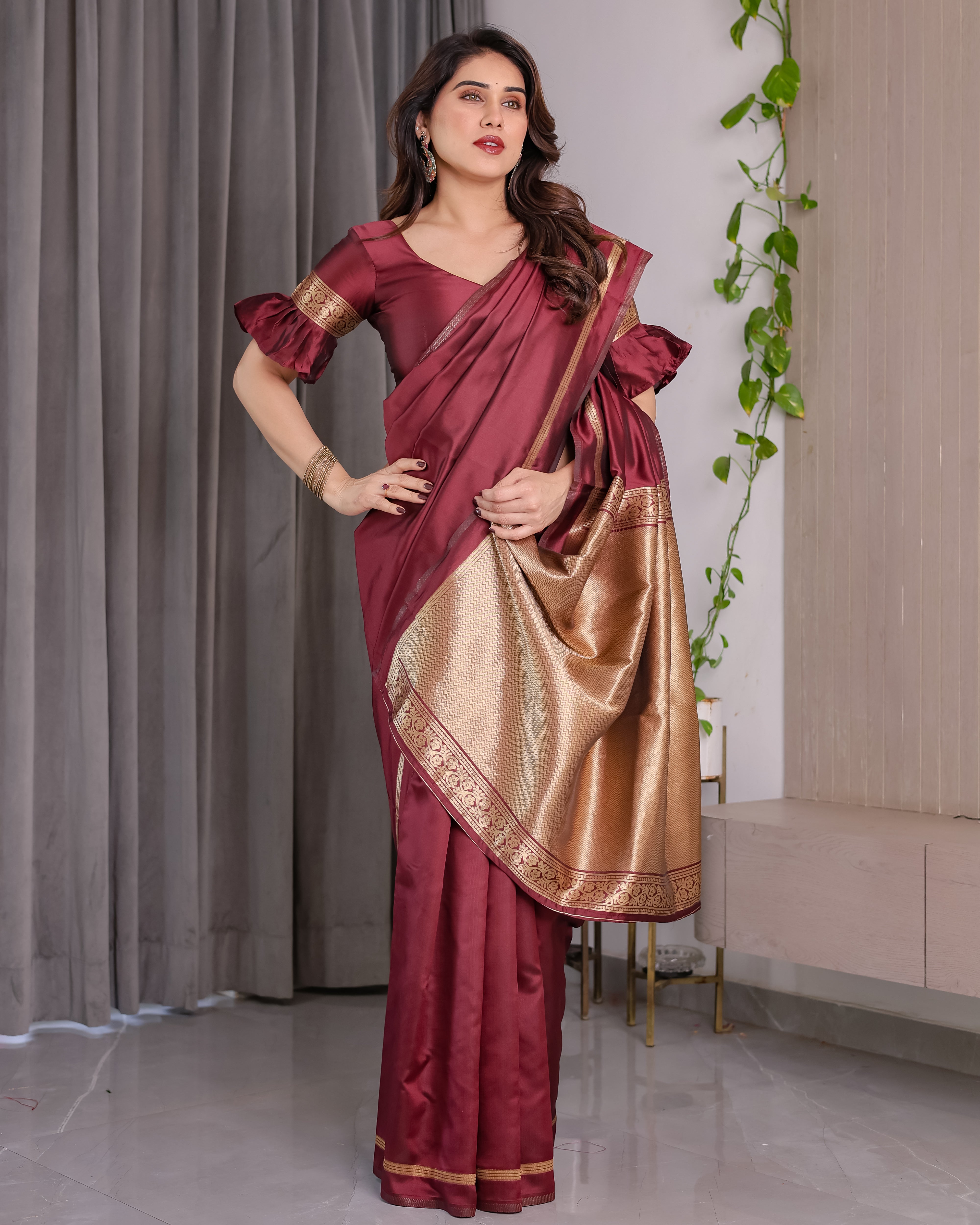 Maroon Majesty Lichi Silk Saree