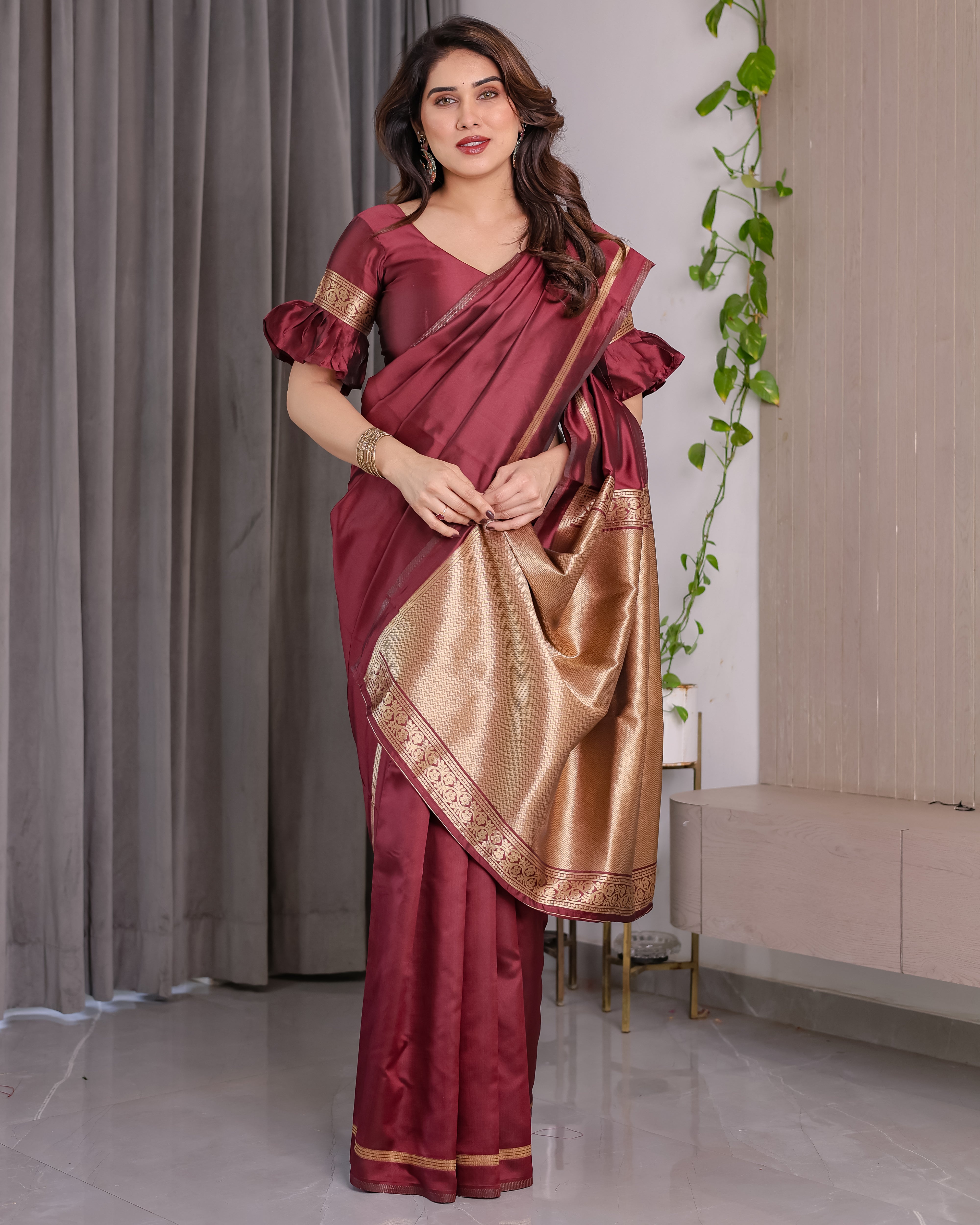 Maroon Majesty Lichi Silk Saree