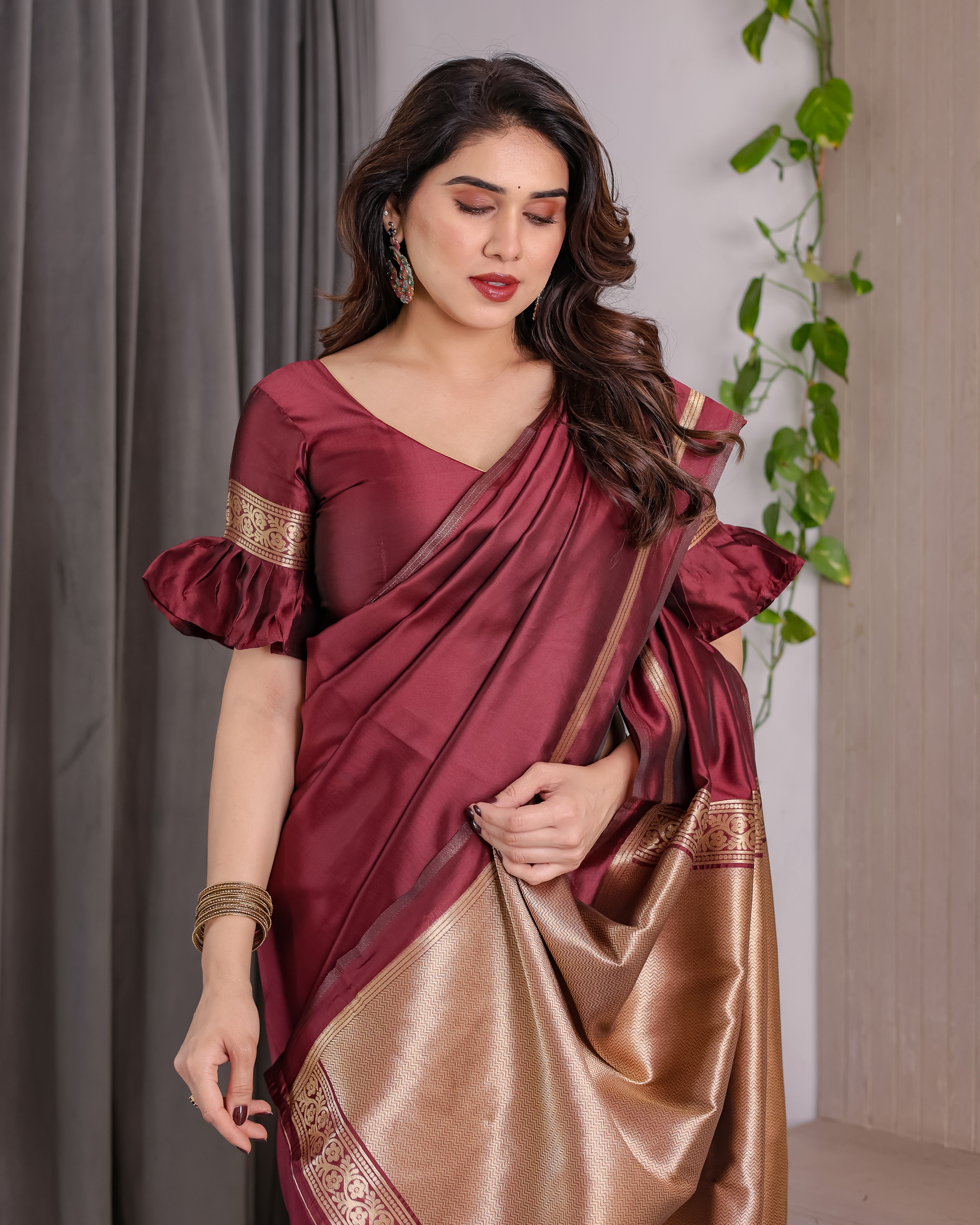 Maroon Majesty Lichi Silk Saree