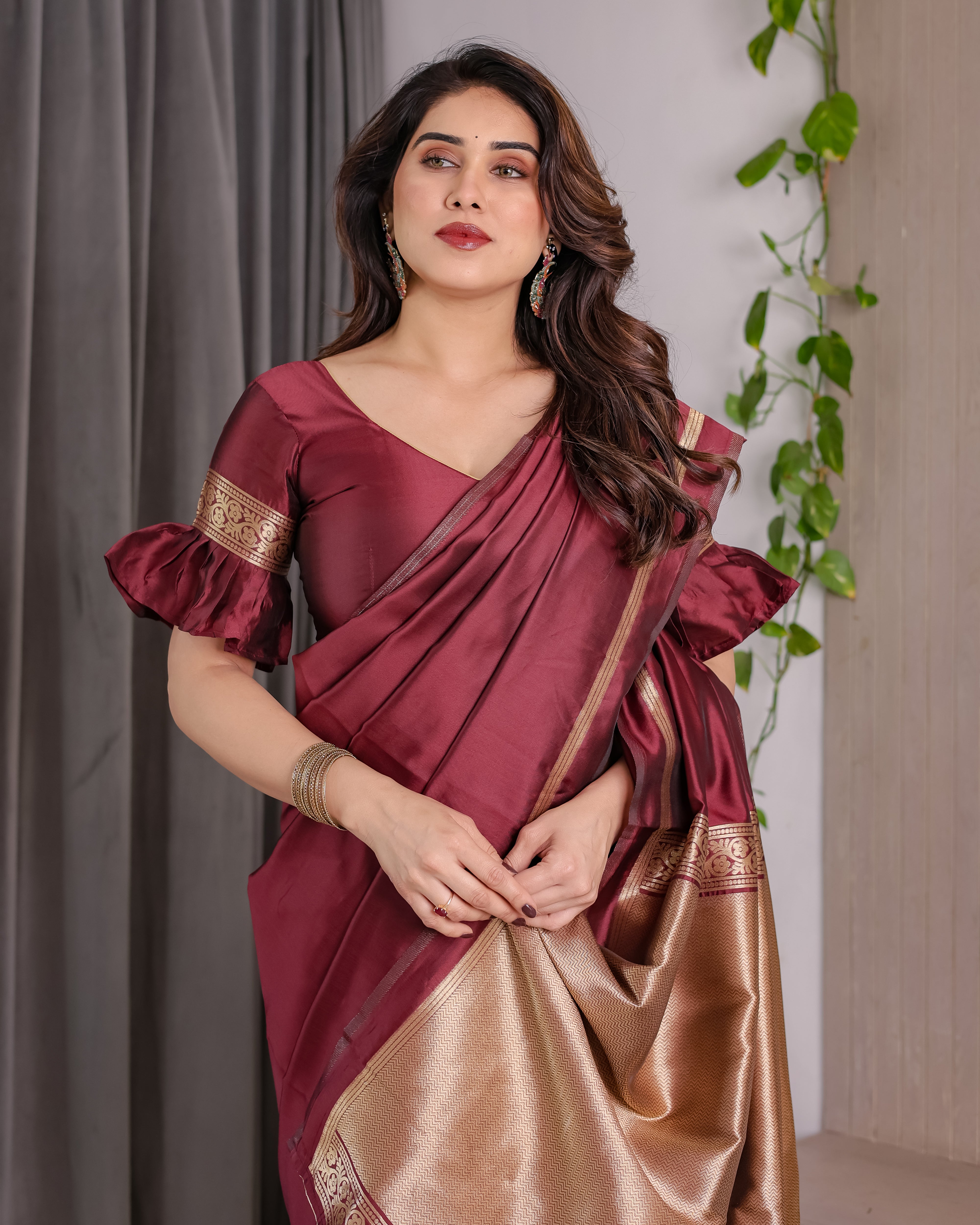 Maroon Majesty Lichi Silk Saree