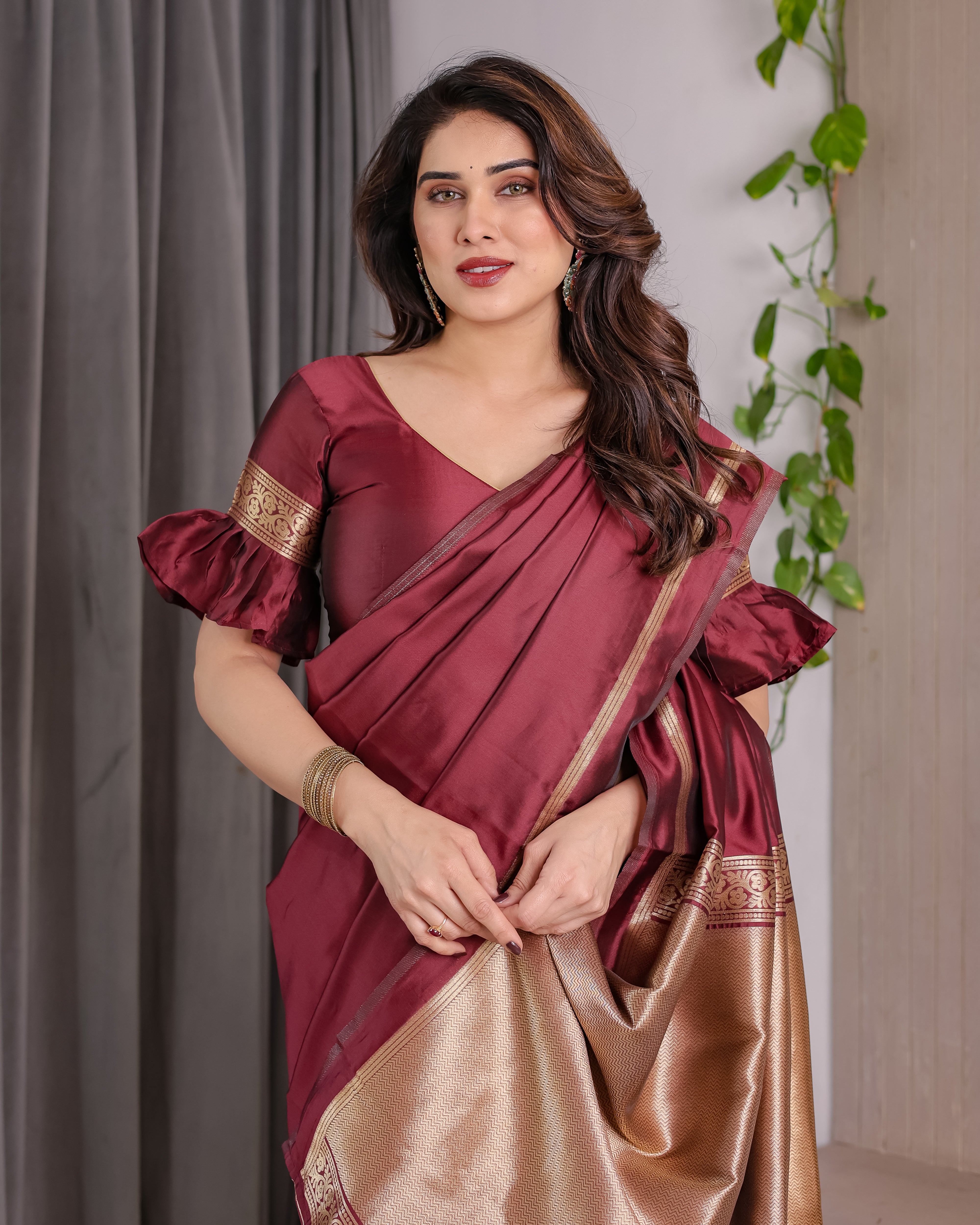 Maroon Majesty Lichi Silk Saree