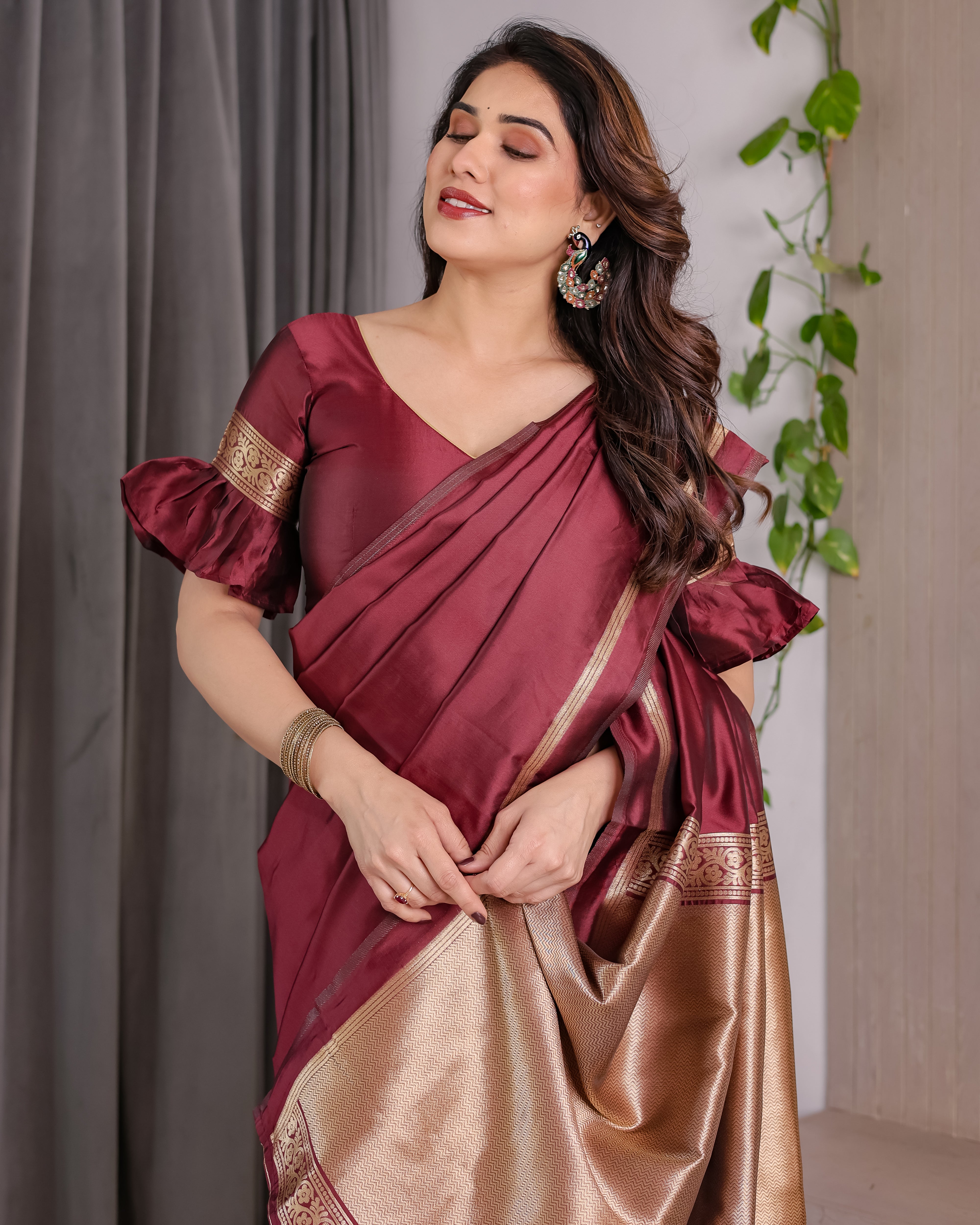 Maroon Majesty Lichi Silk Saree