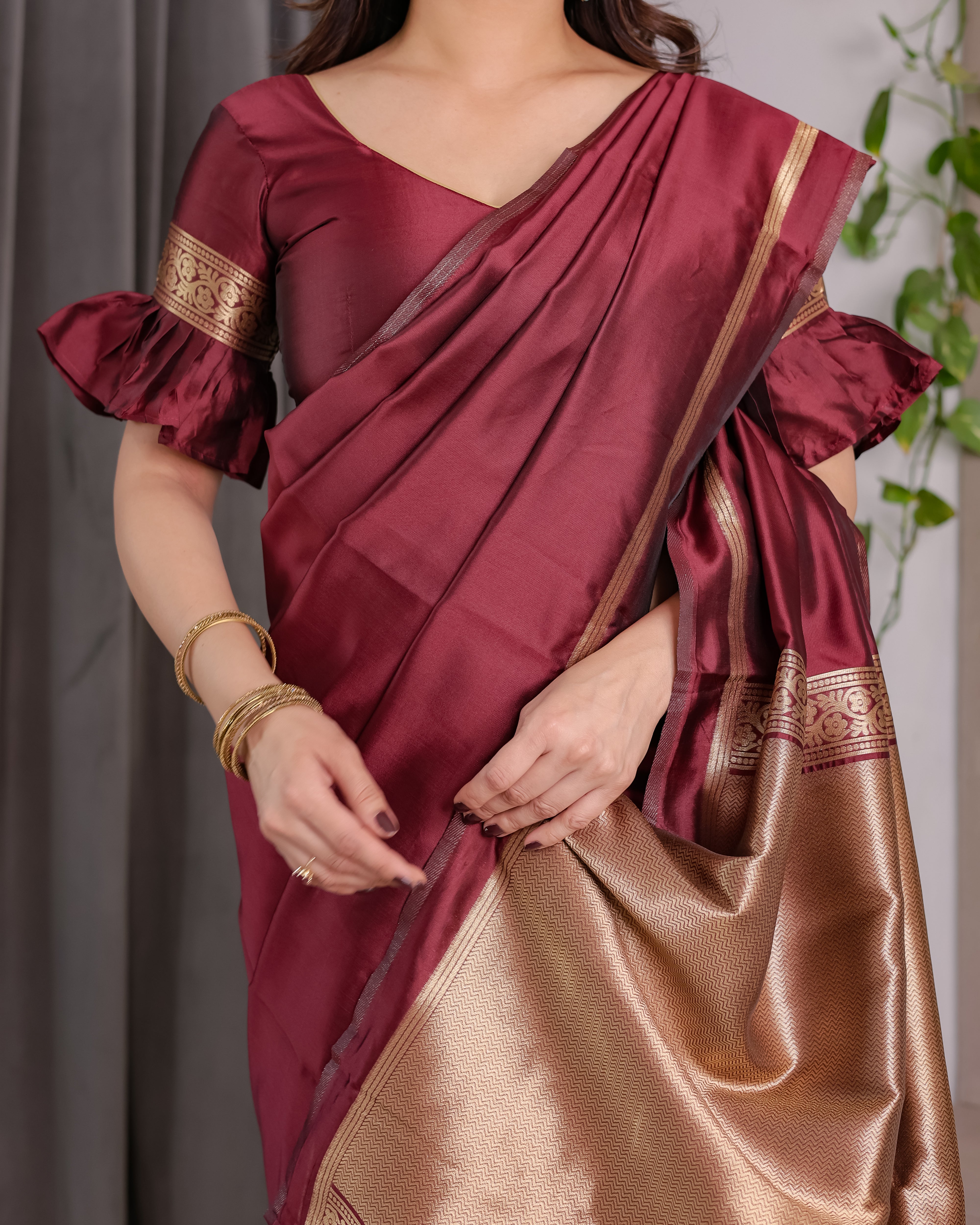 Maroon Majesty Lichi Silk Saree