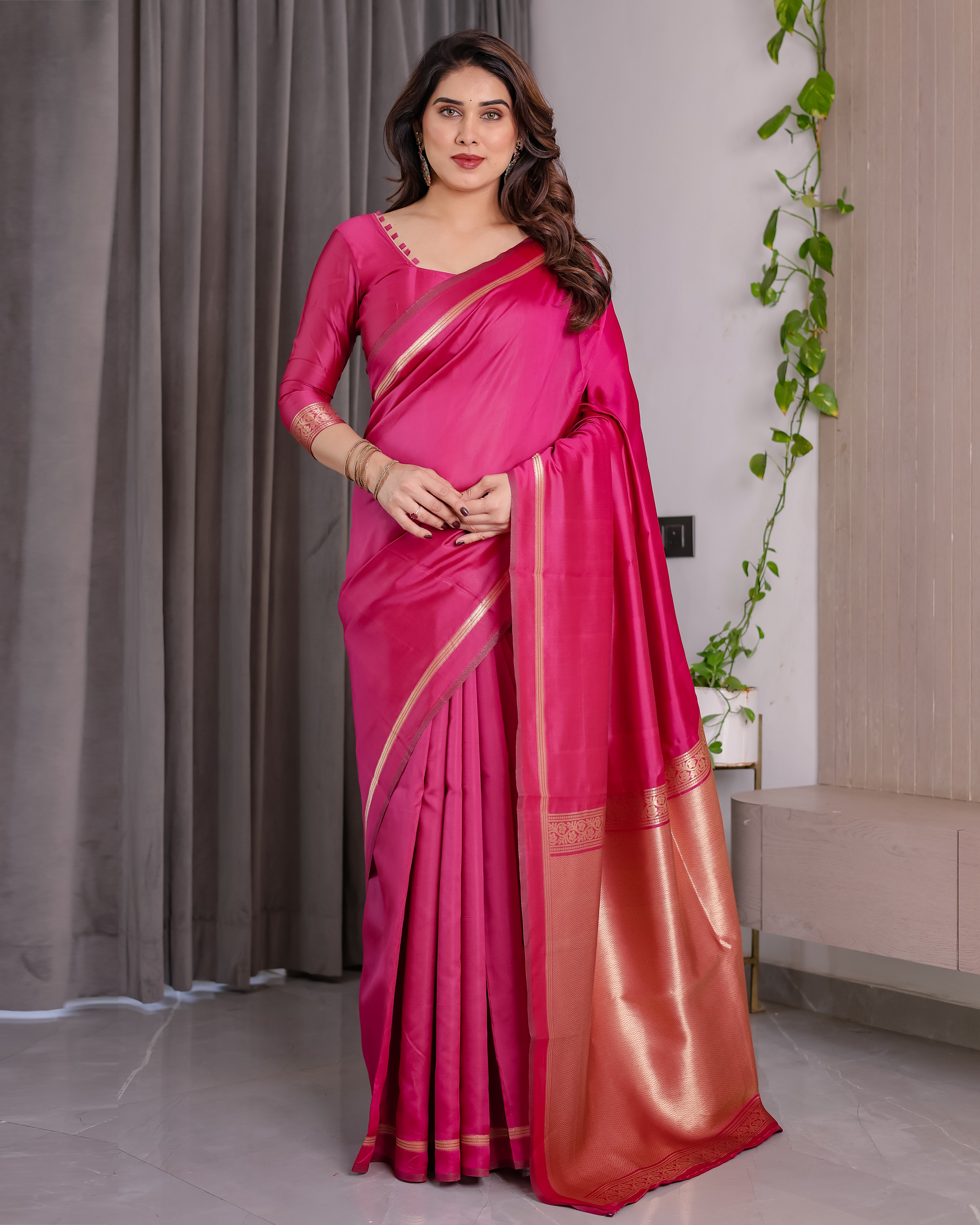 Rani Pink Regal Weave Saree