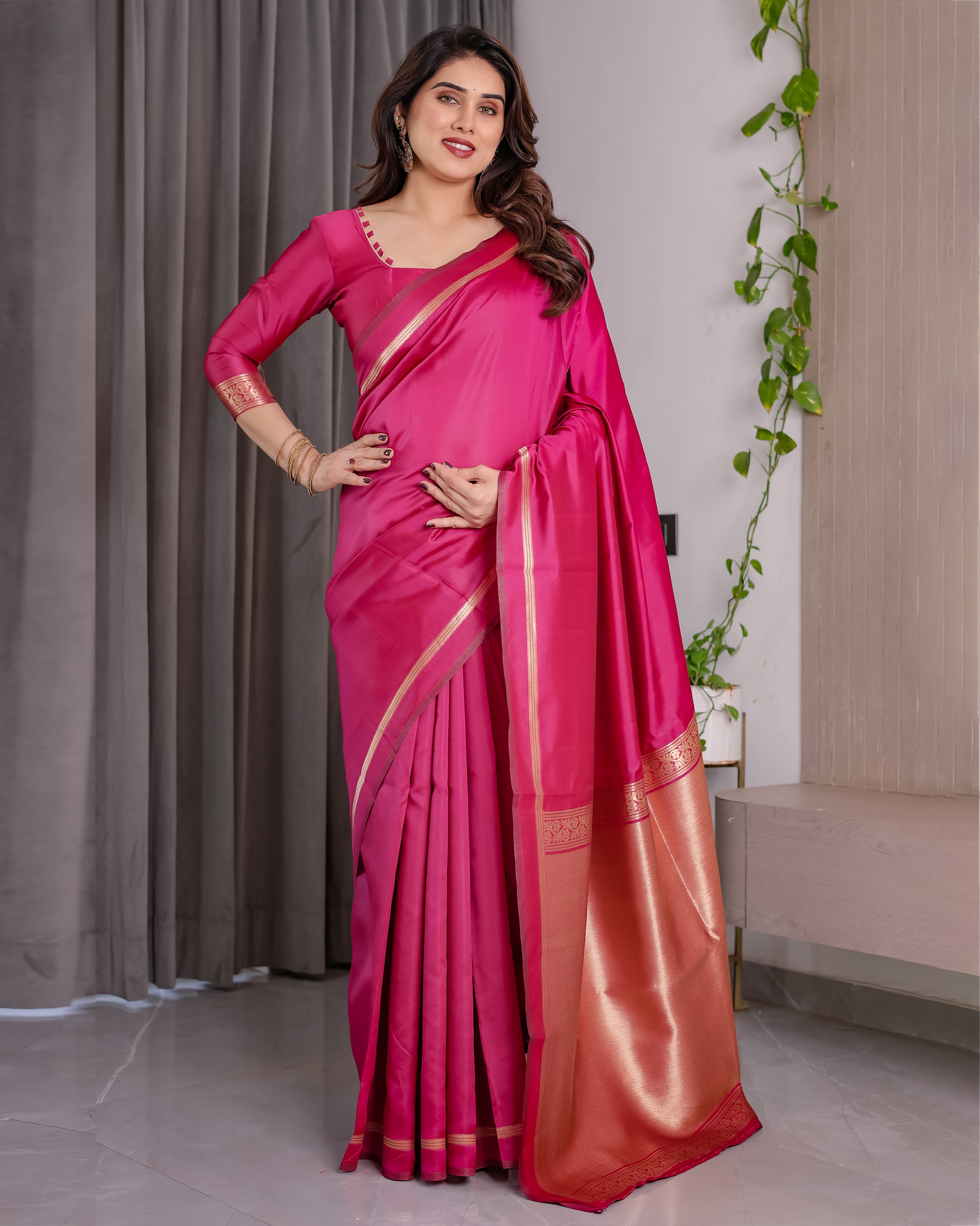 Rani Pink Regal Weave Saree