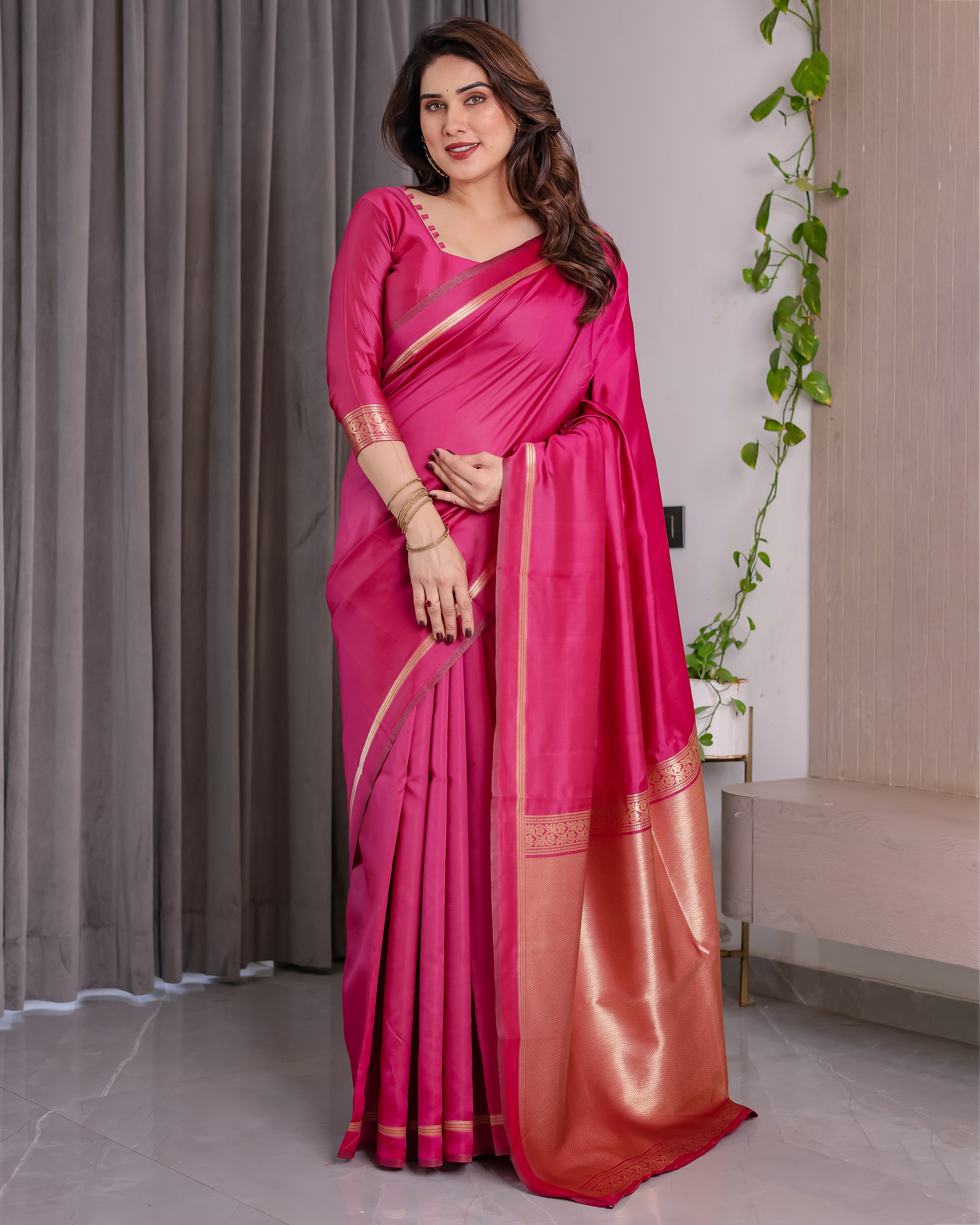 Rani Pink Regal Weave Saree