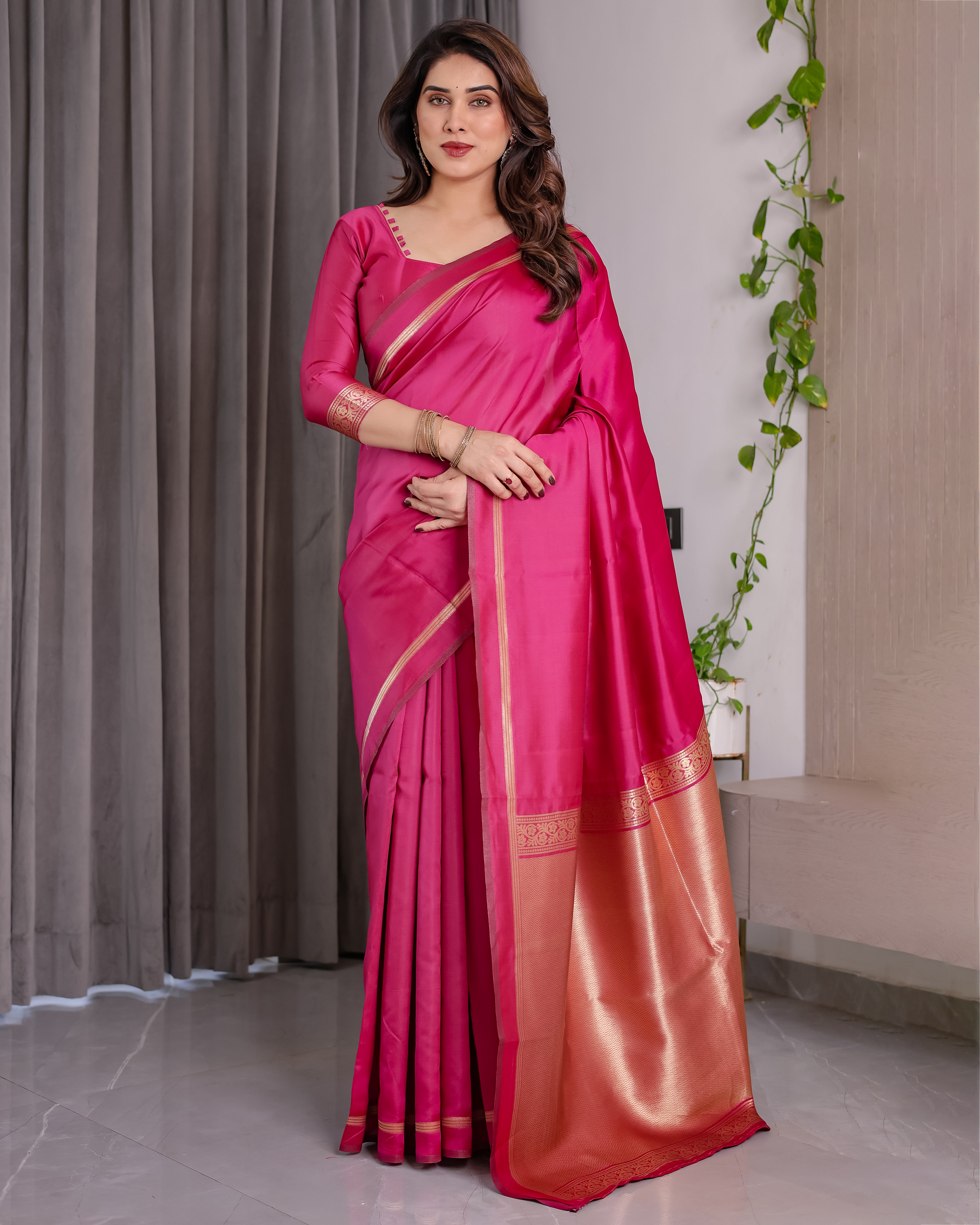 Rani Pink Regal Weave Saree