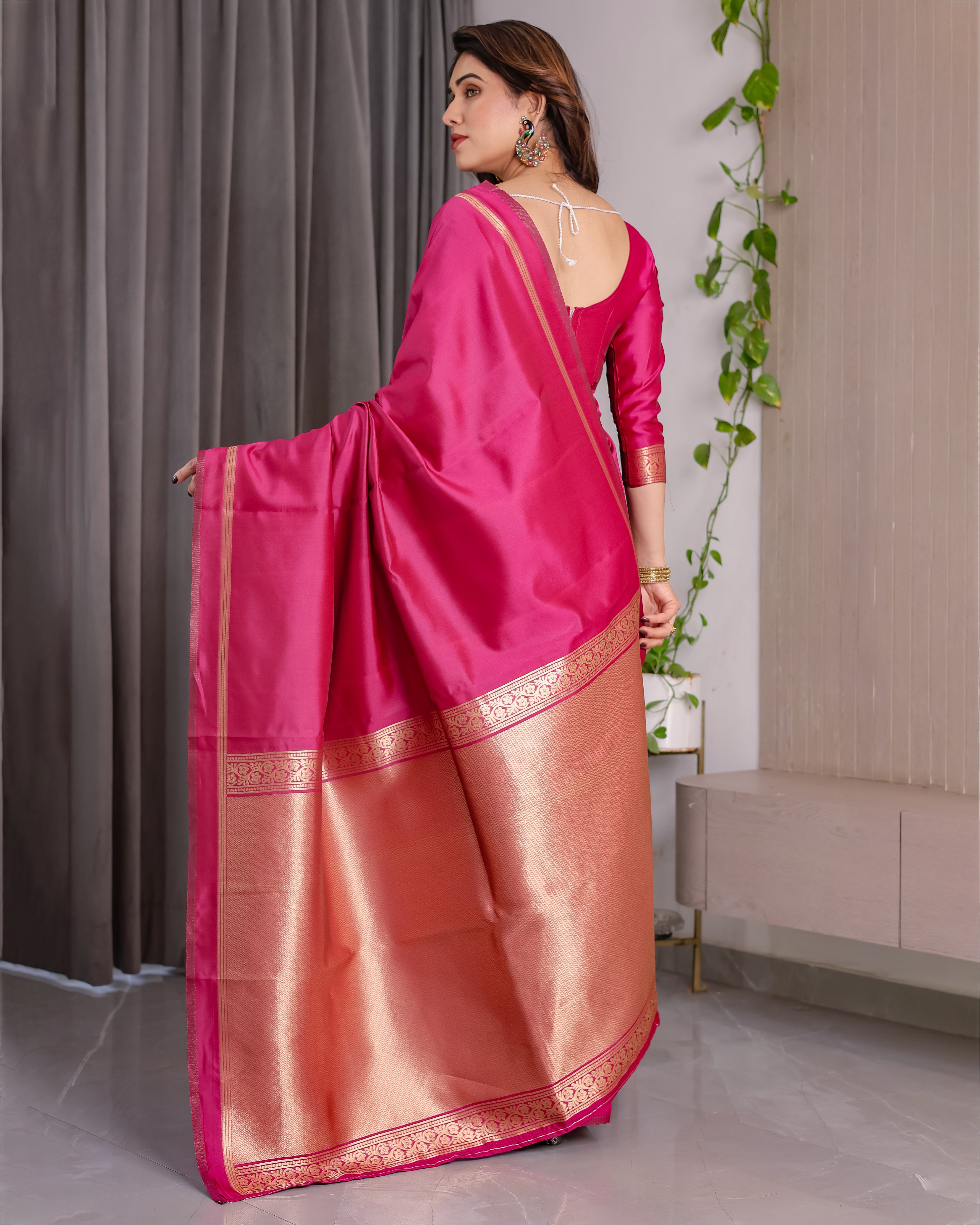 Rani Pink Regal Weave Saree
