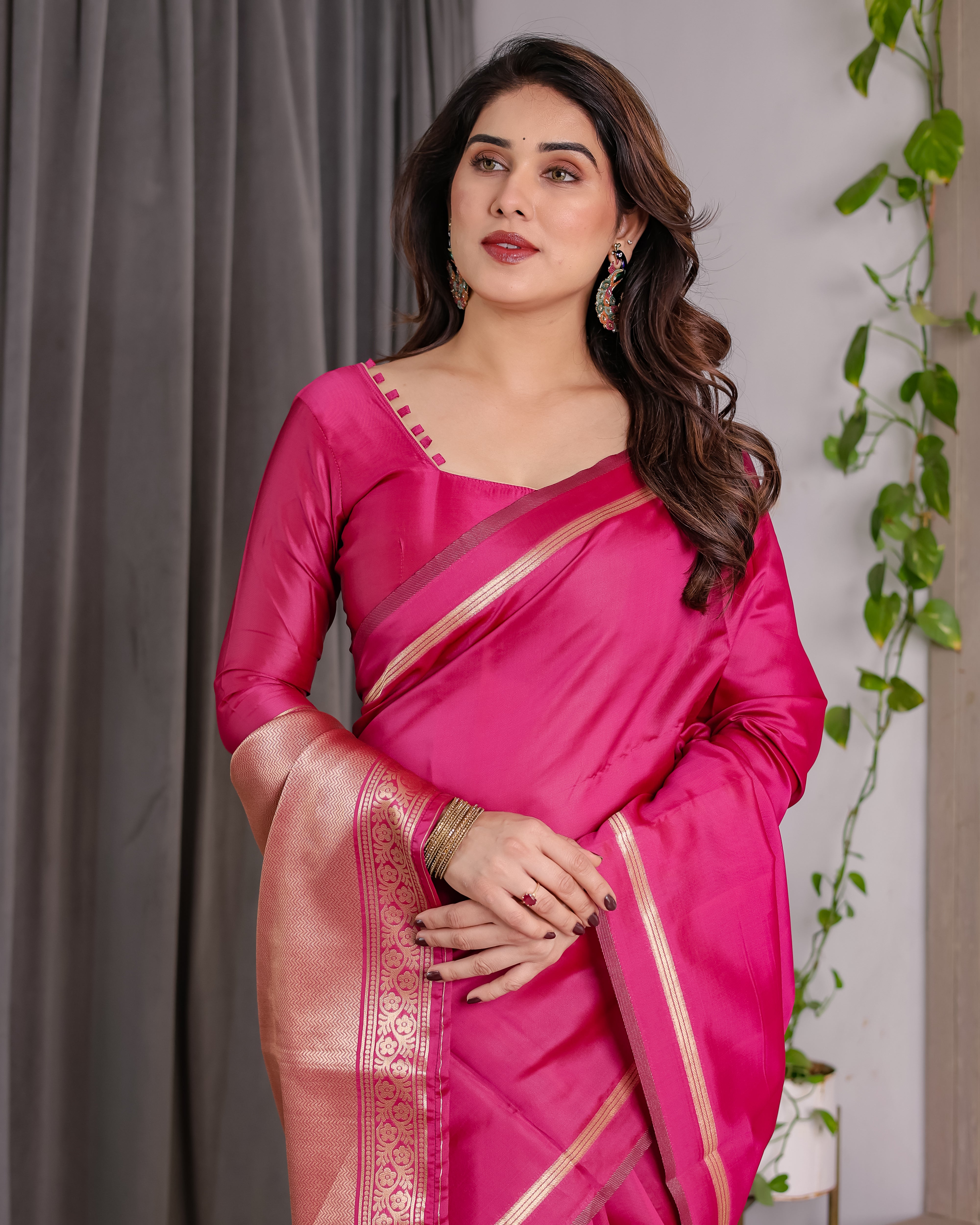 Rani Pink Regal Weave Saree