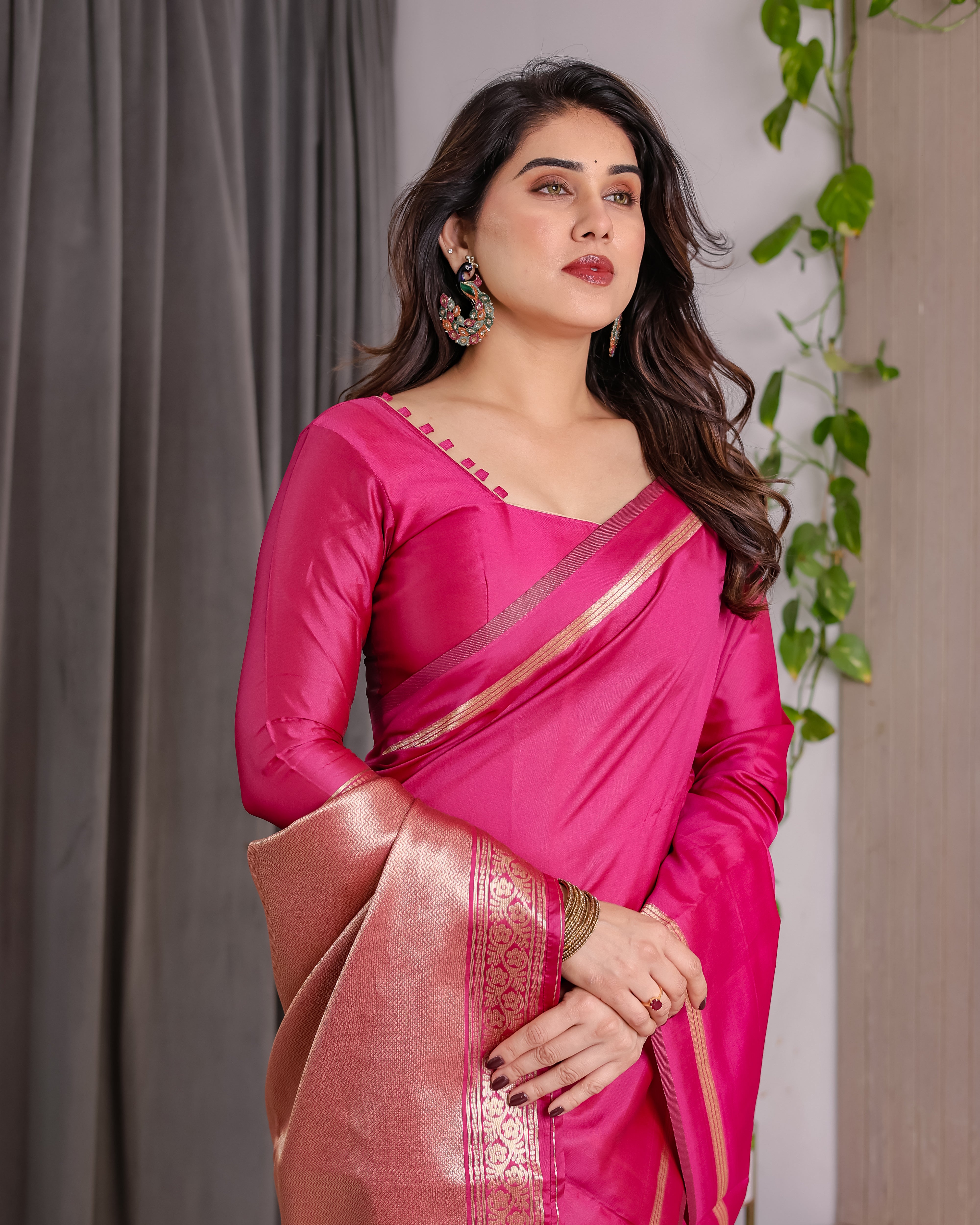 Rani Pink Regal Weave Saree