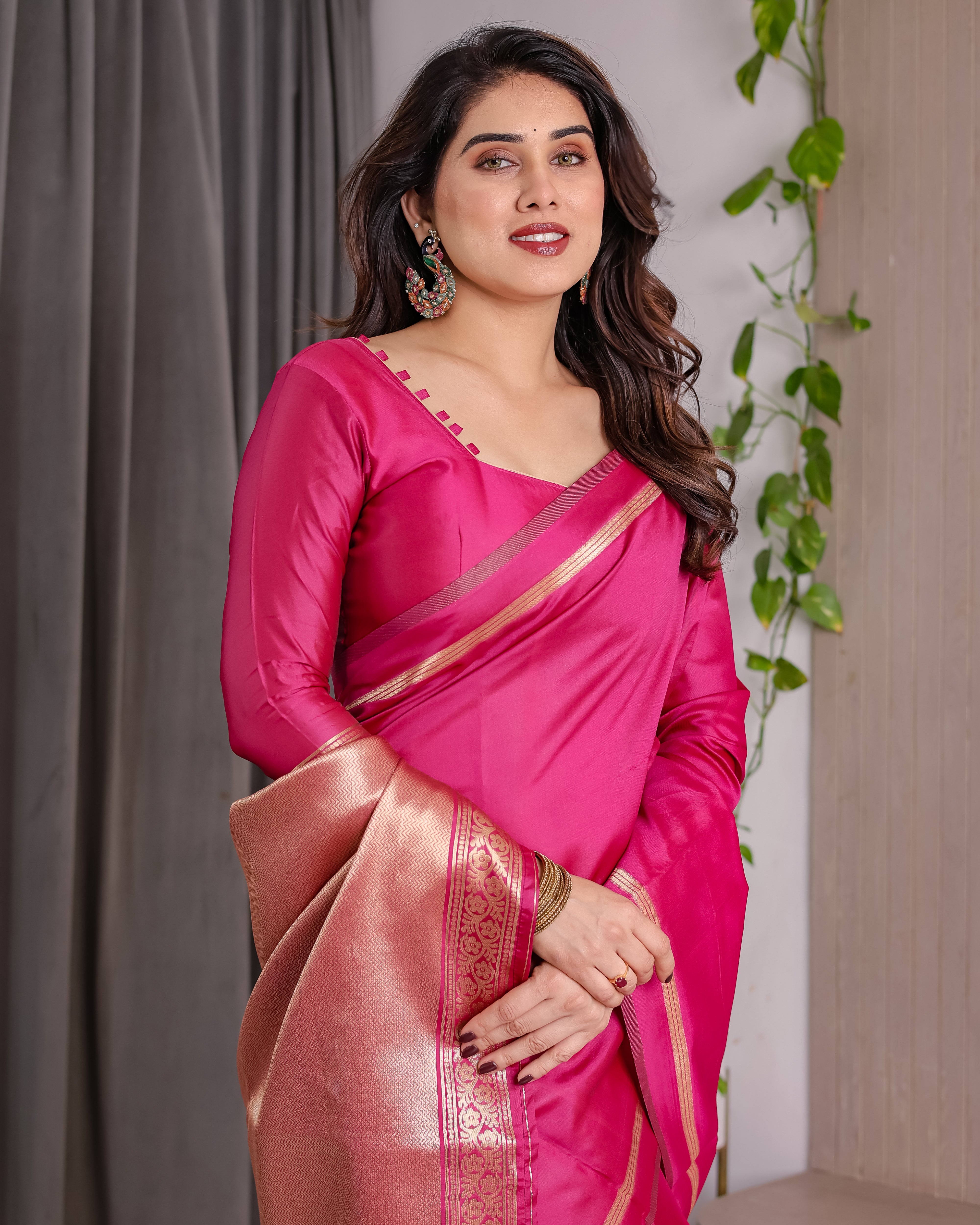Rani Pink Regal Weave Saree
