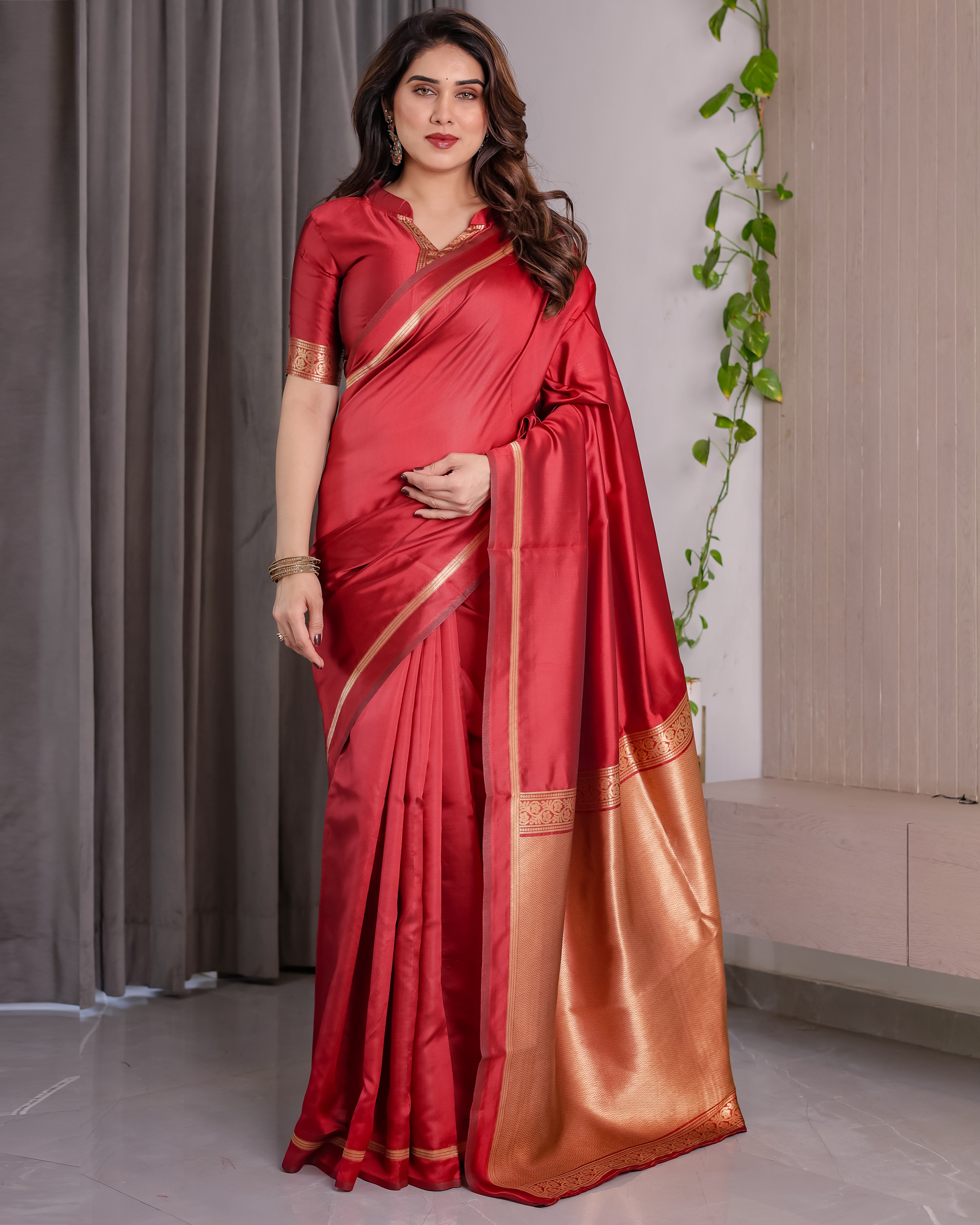 Classic Royal Red Zari Woven Lichi Silk Saree