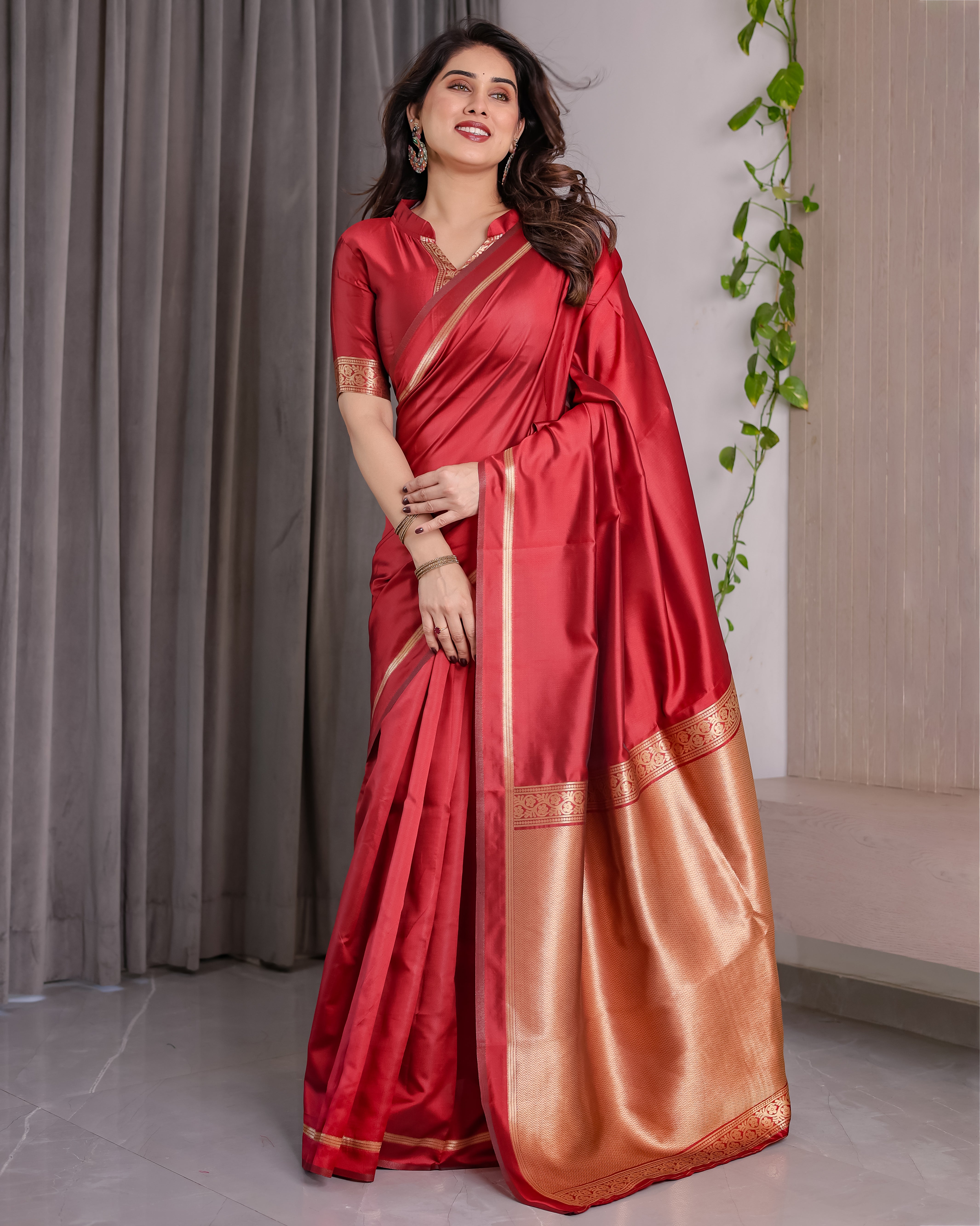Classic Royal Red Zari Woven Lichi Silk Saree