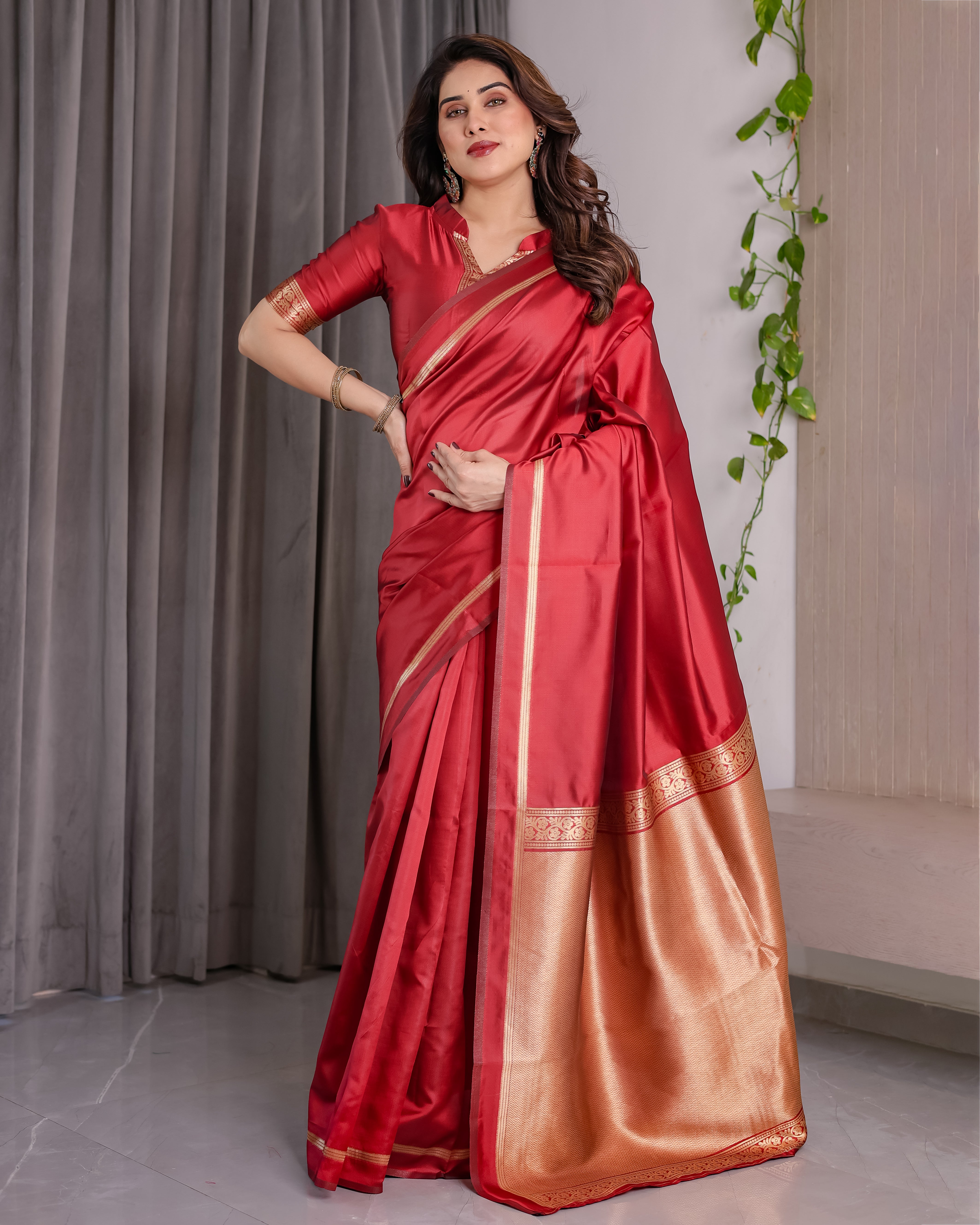Classic Royal Red Zari Woven Lichi Silk Saree