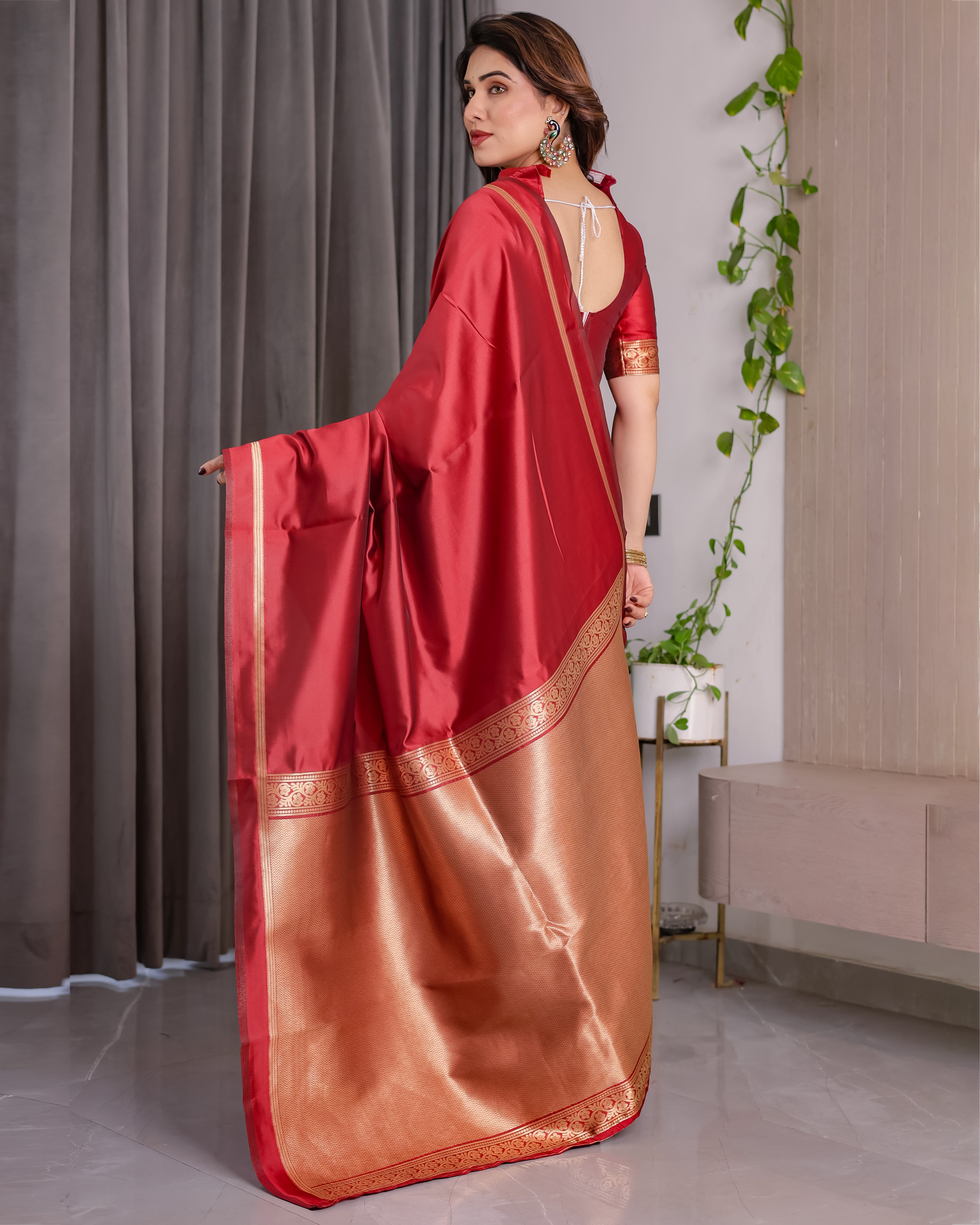 Classic Royal Red Zari Woven Lichi Silk Saree