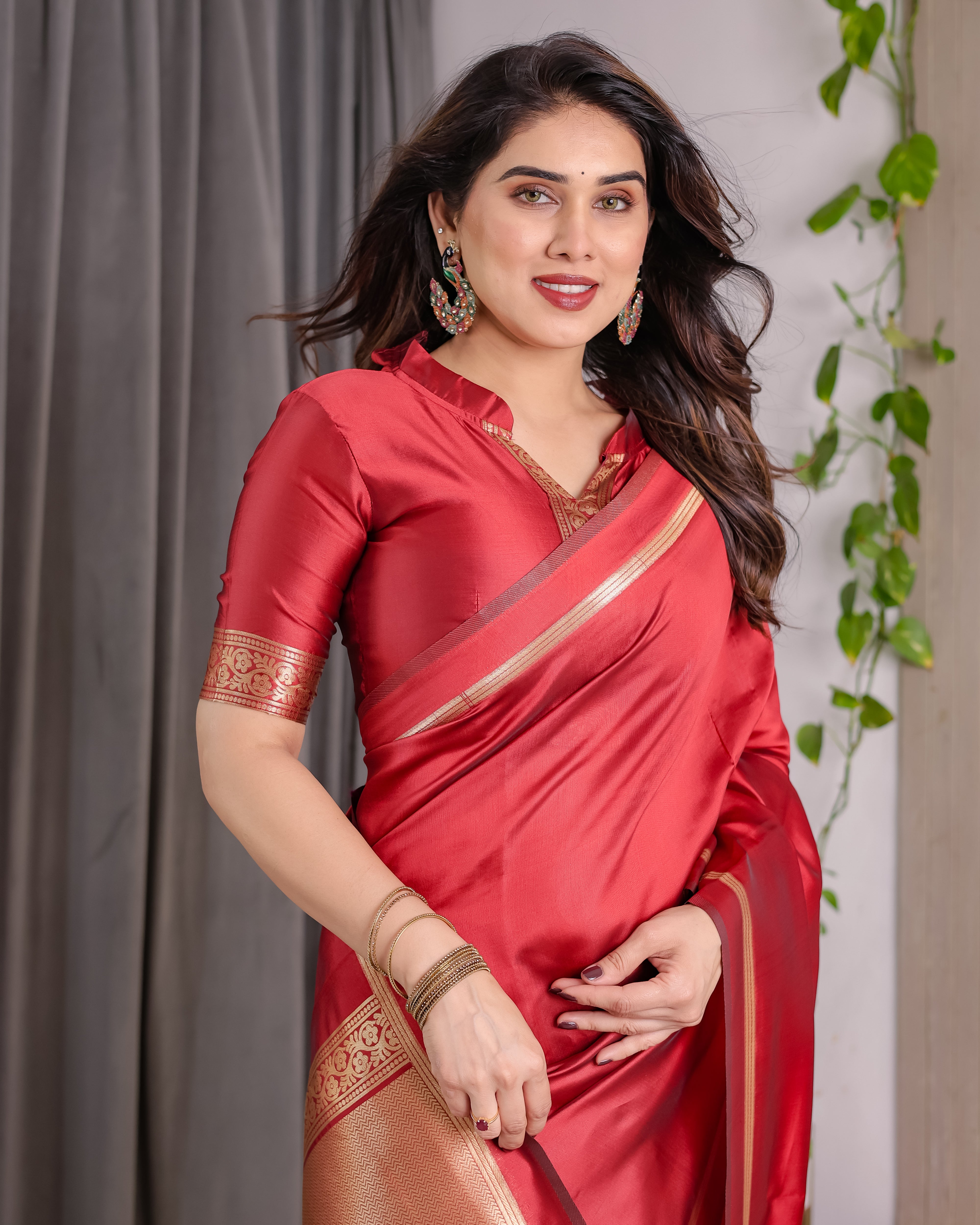 Classic Royal Red Zari Woven Lichi Silk Saree