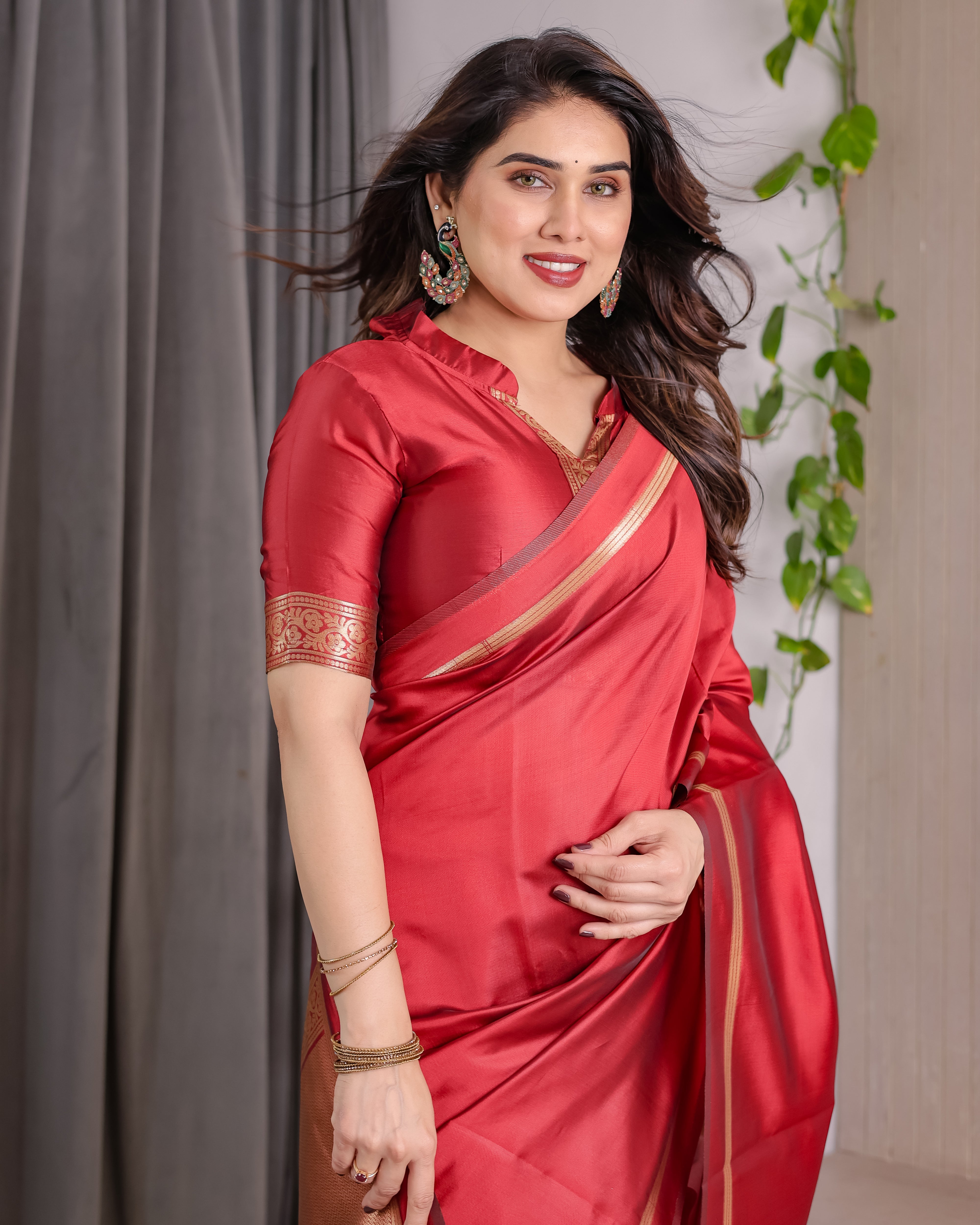 Classic Royal Red Zari Woven Lichi Silk Saree