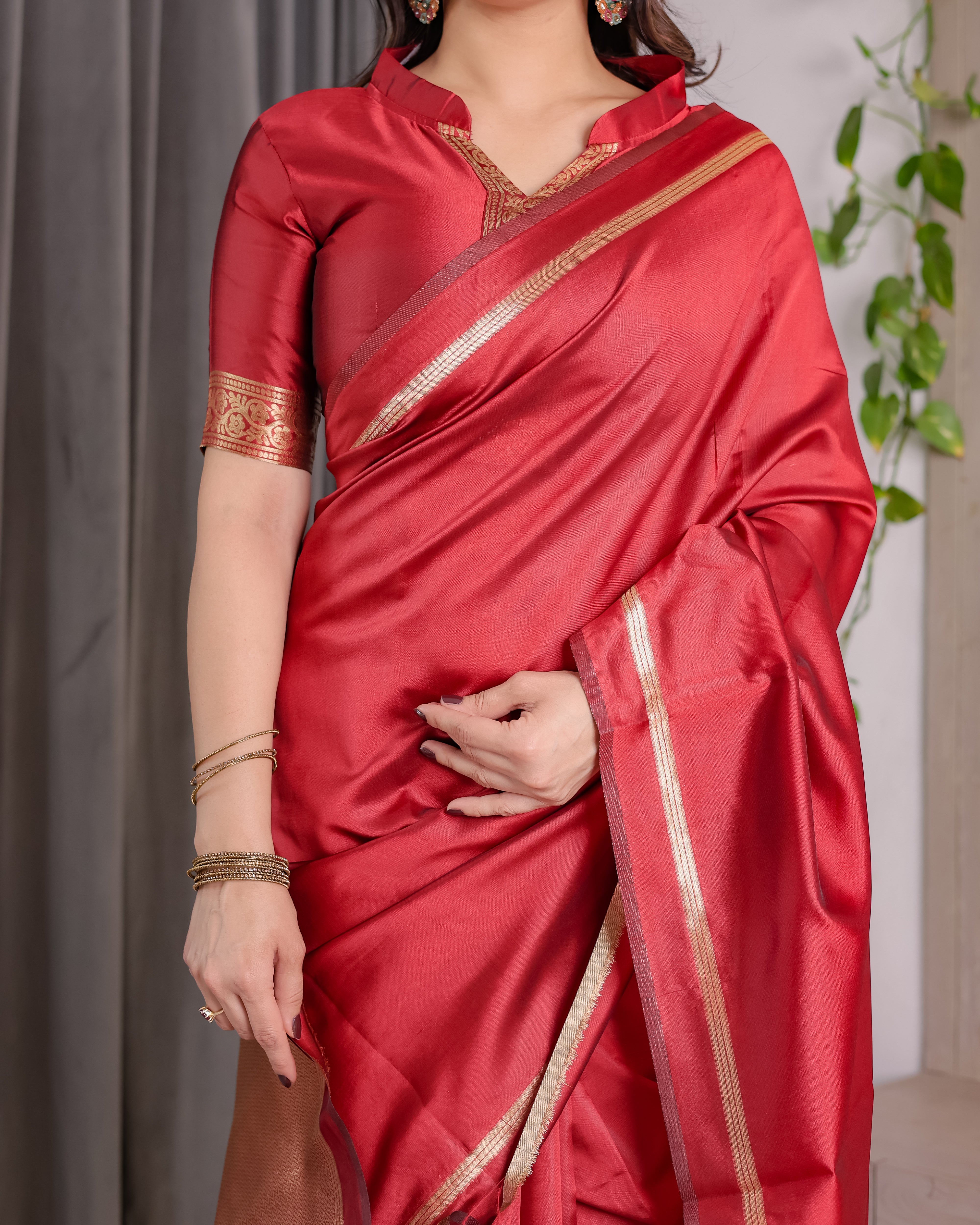 Classic Royal Red Zari Woven Lichi Silk Saree